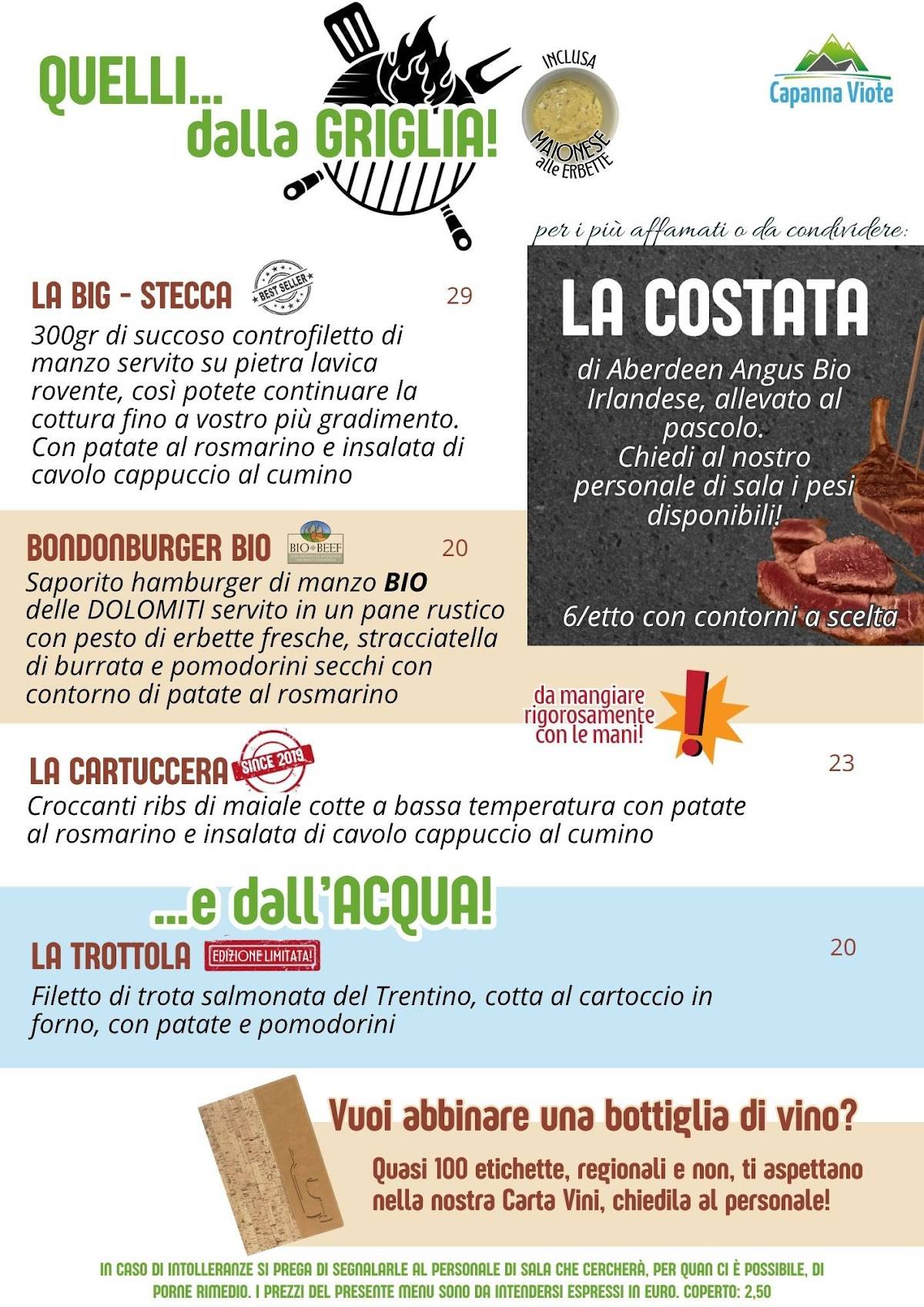 Menu di Capanna Viote 