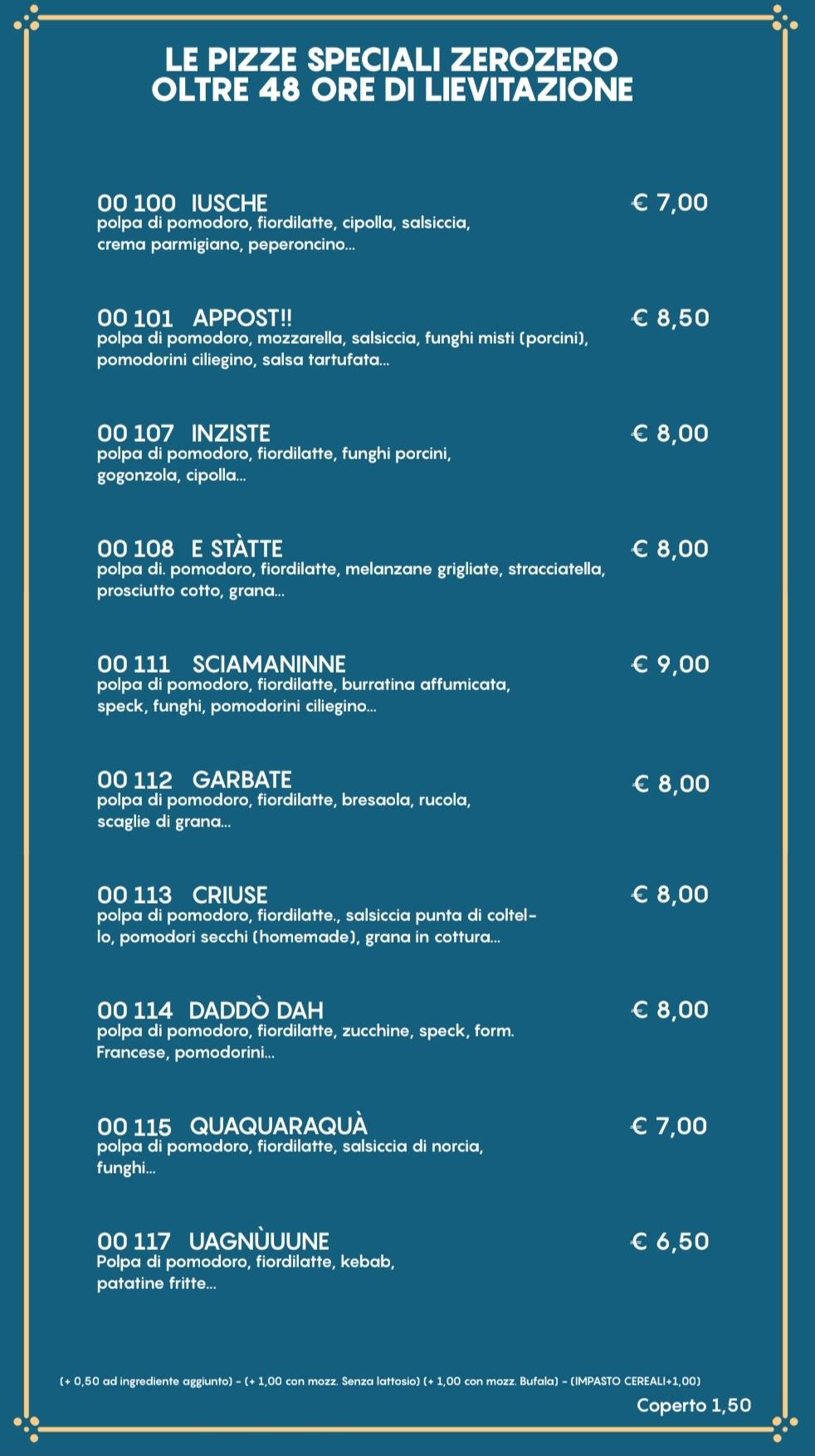 Menu di Pizzeria Doppiozero 