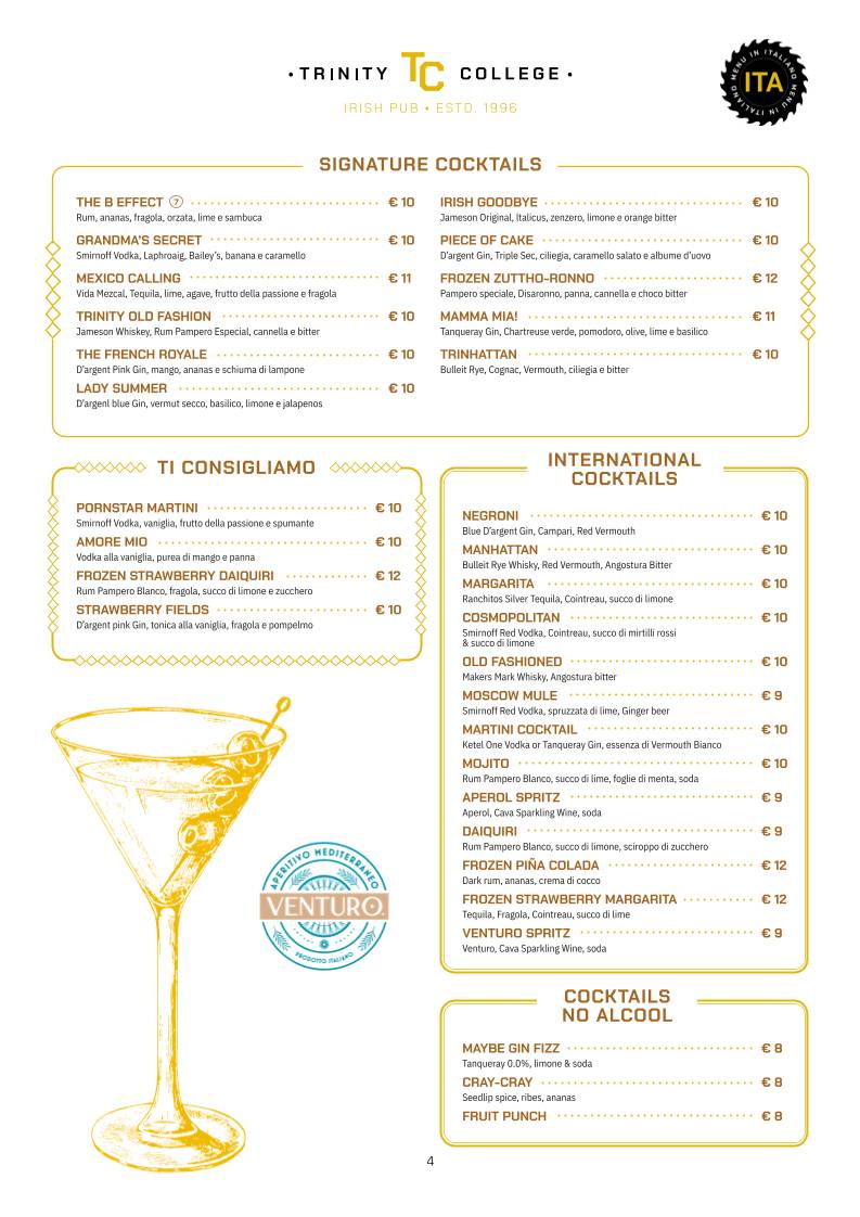 Menu di Trinity College Pub 
