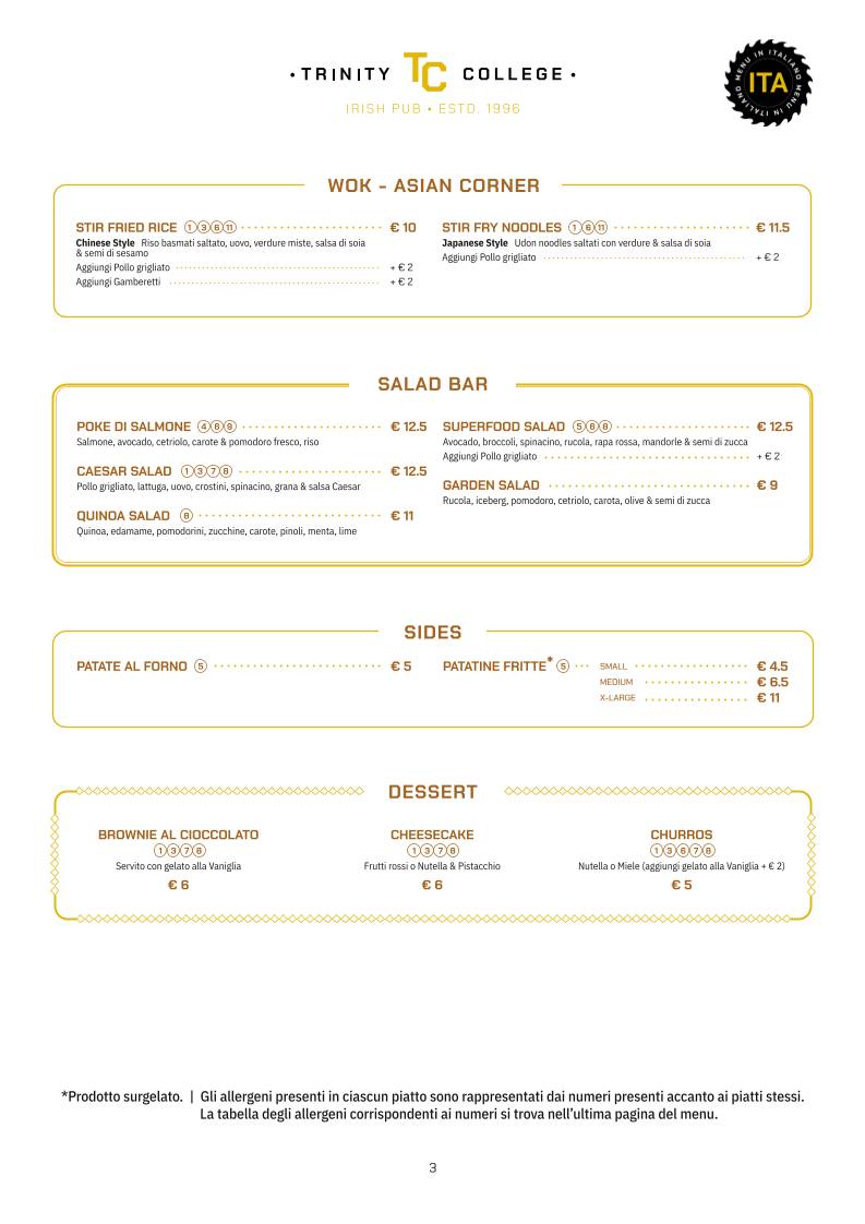 Menu di Trinity College Pub 