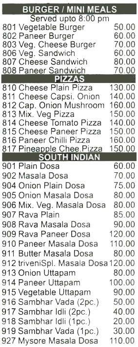 Triveni An eating point menu