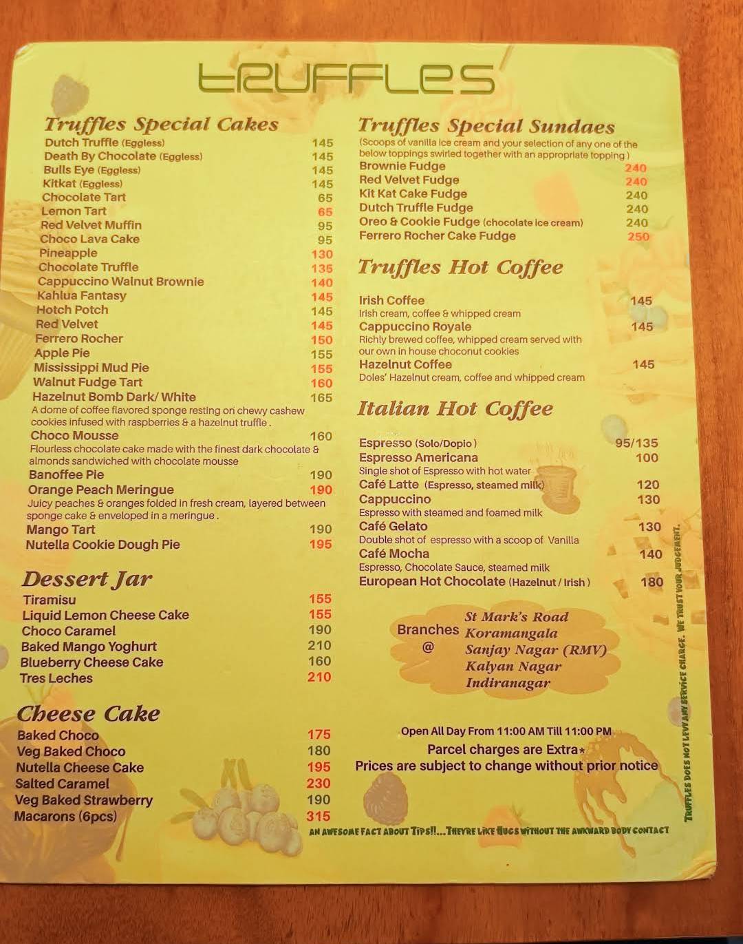 Truffles - Indiranagar menu