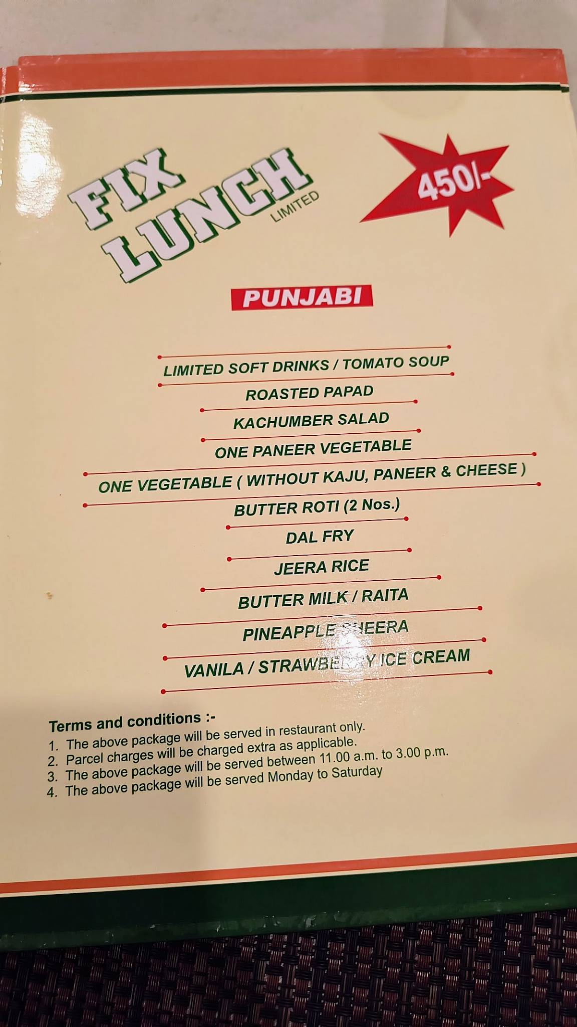 Tulips Woodlands Restaurant menu