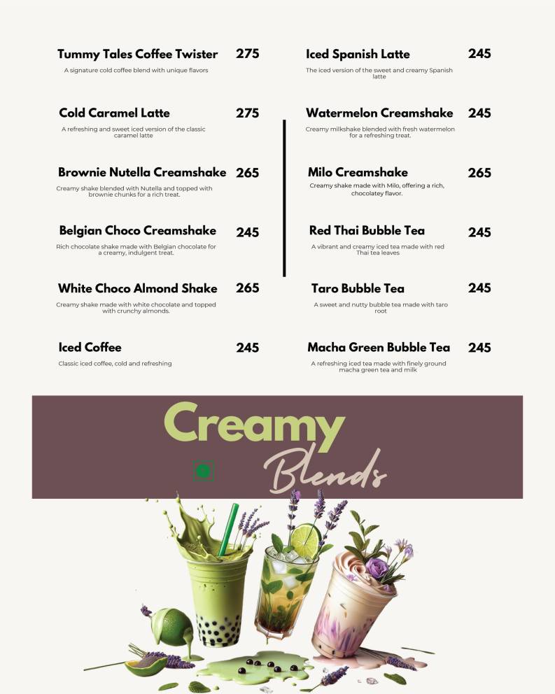 Tummy Tales menu