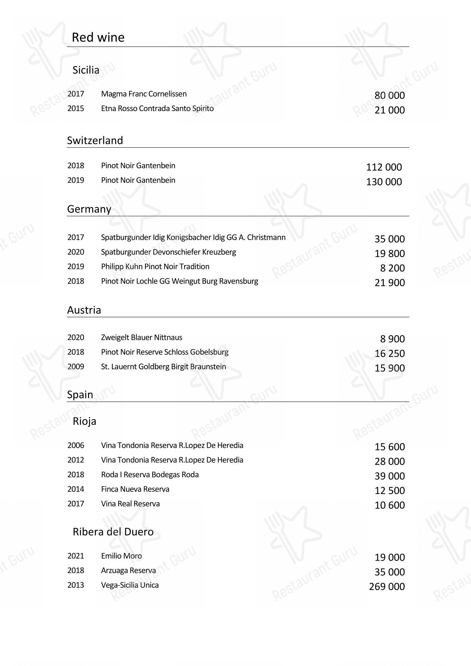 Turandot dans Moscou - Wine Menu