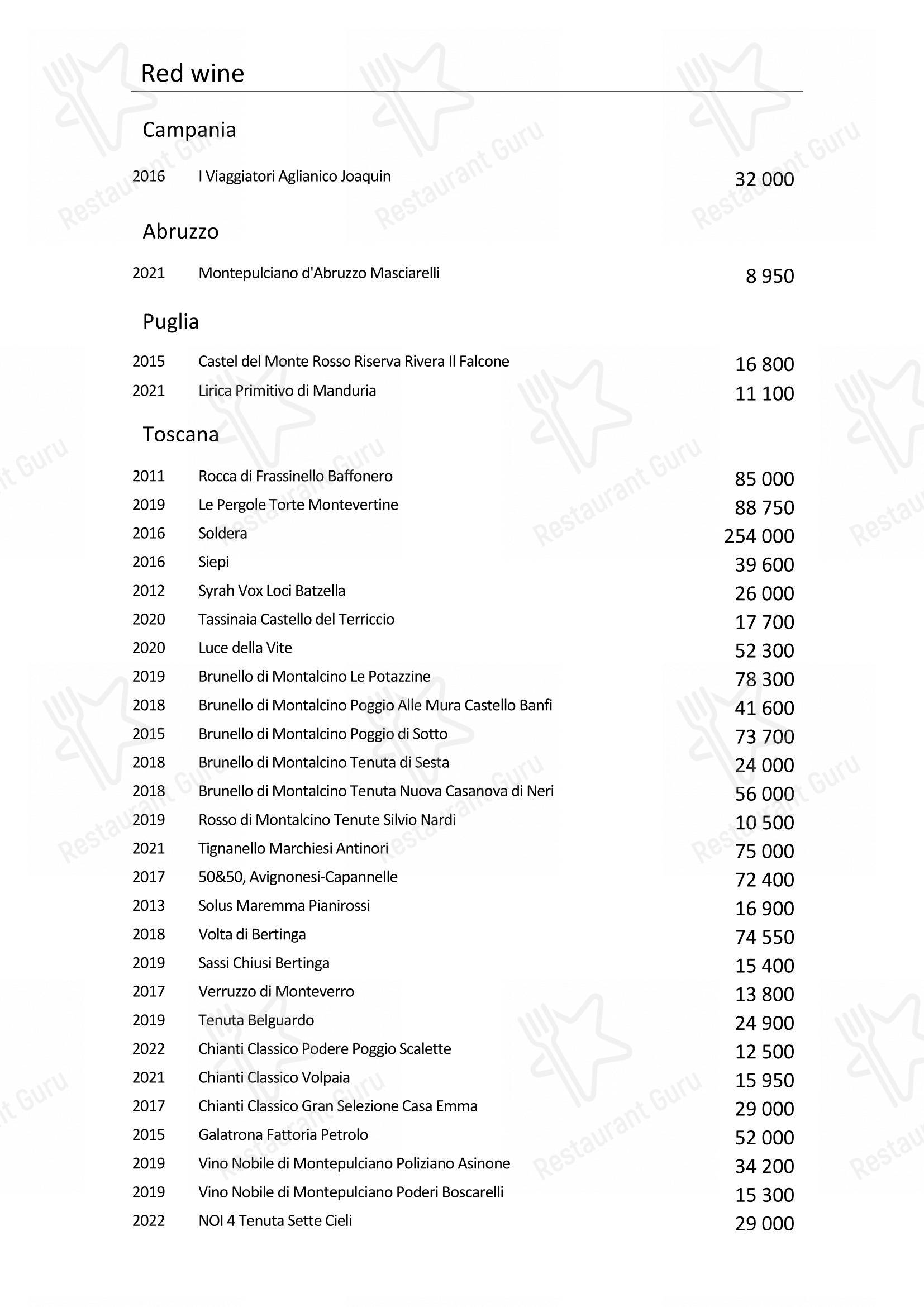Turandot dans Moscou - Wine Menu