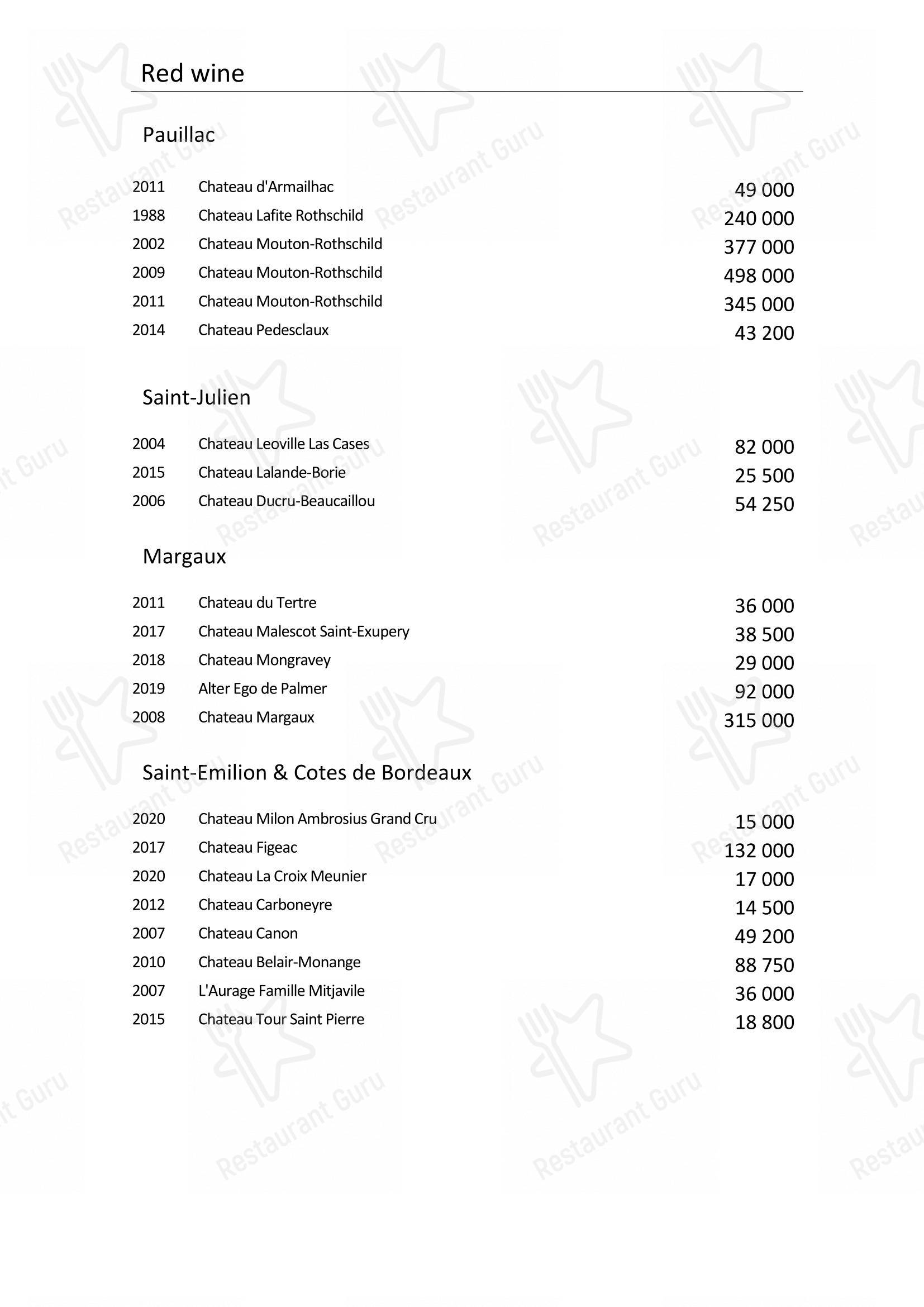 Wine Menu pour Turandot dans Moscou