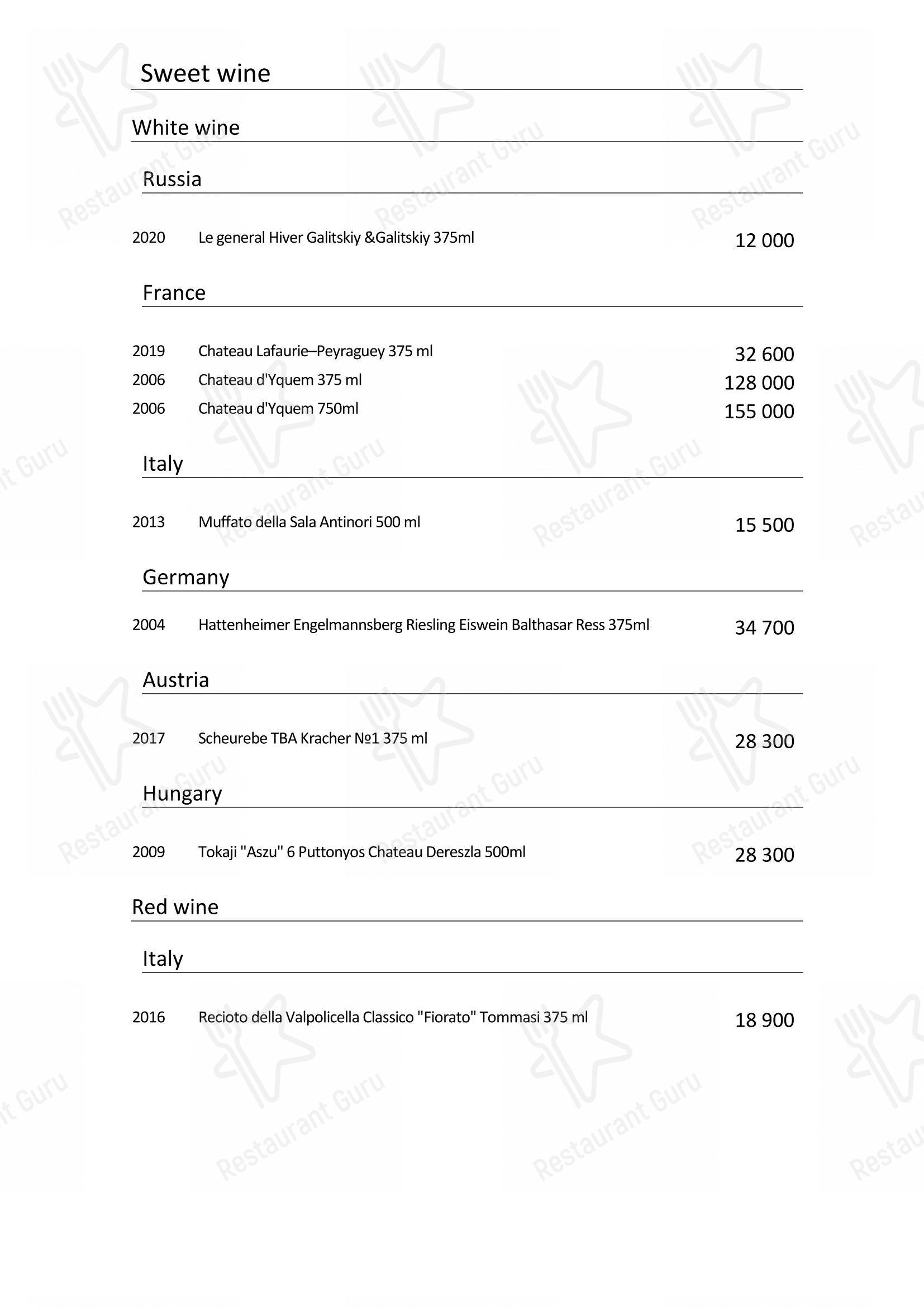 Menu pour Turandot - Wine Menu
