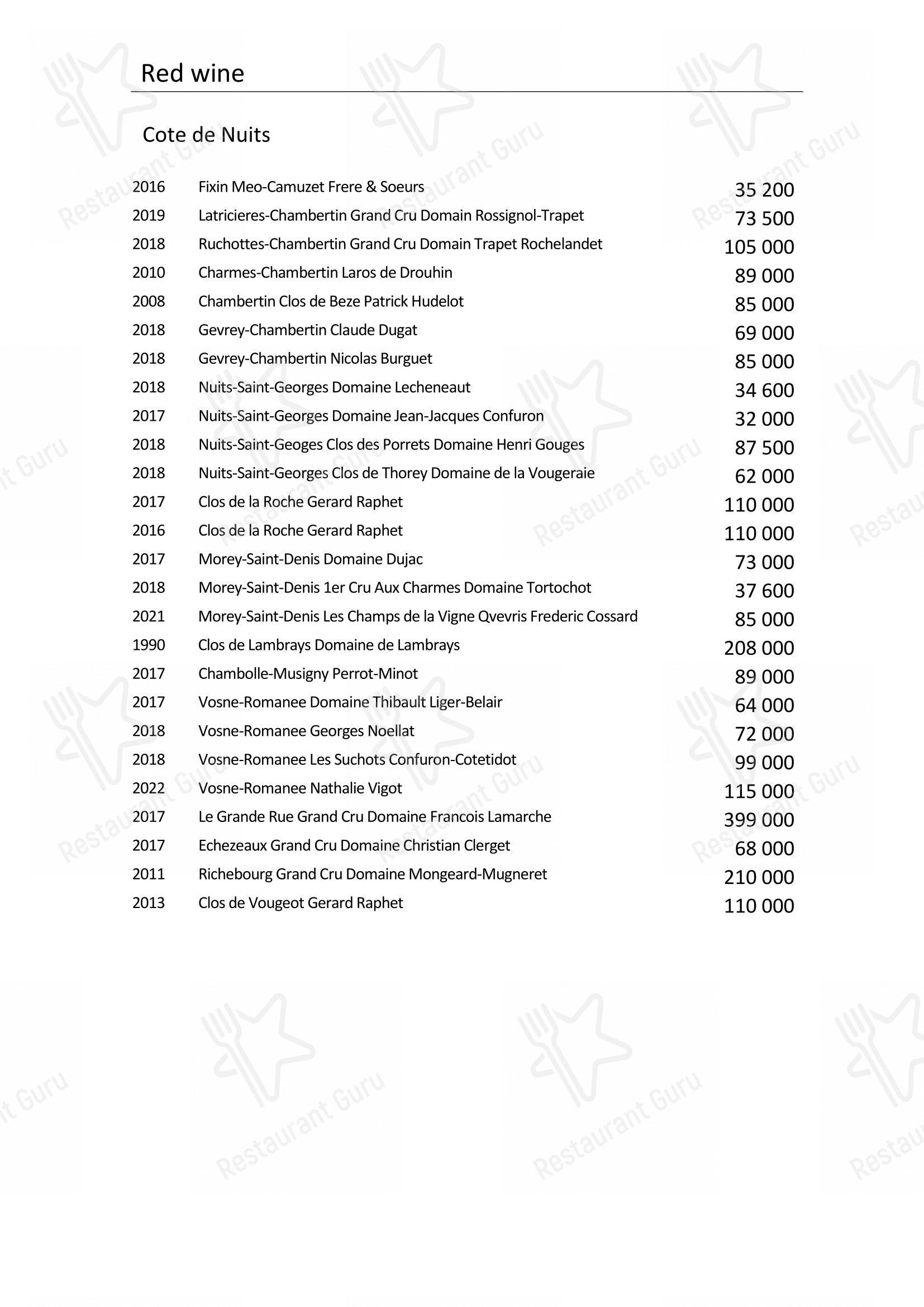 Menu pour Turandot - Wine Menu