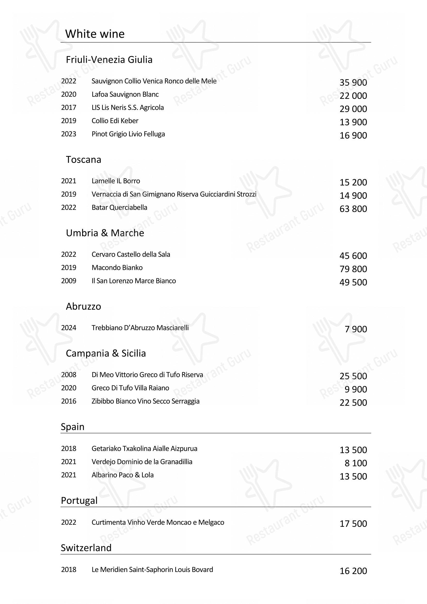 Menu pour Turandot - Wine Menu