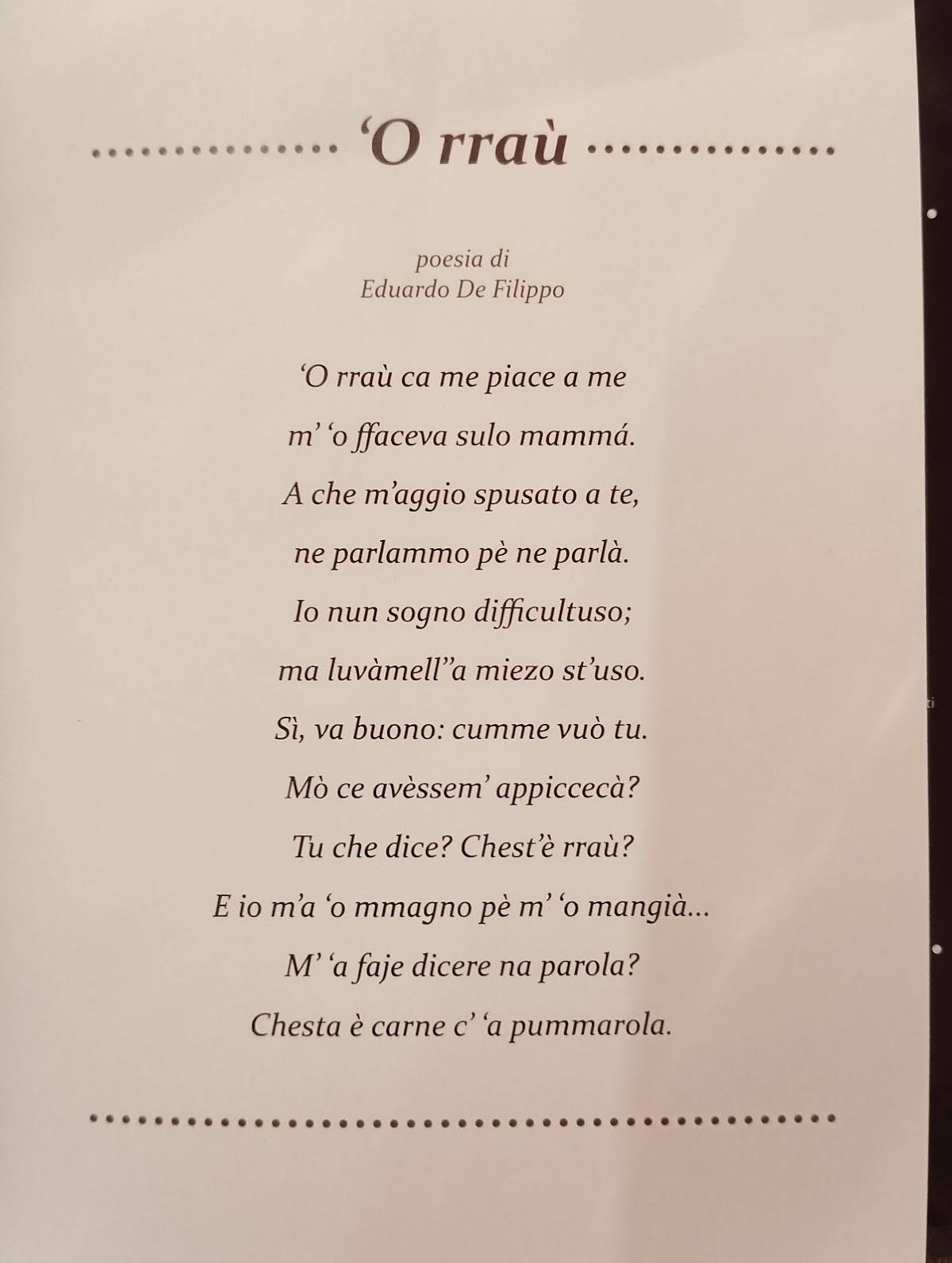 Menu di 'A Smorfia 
