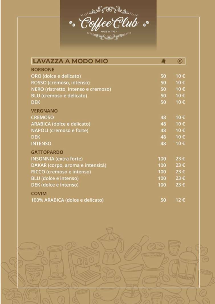 Menu di Coffee Club Capsule e Cialde 