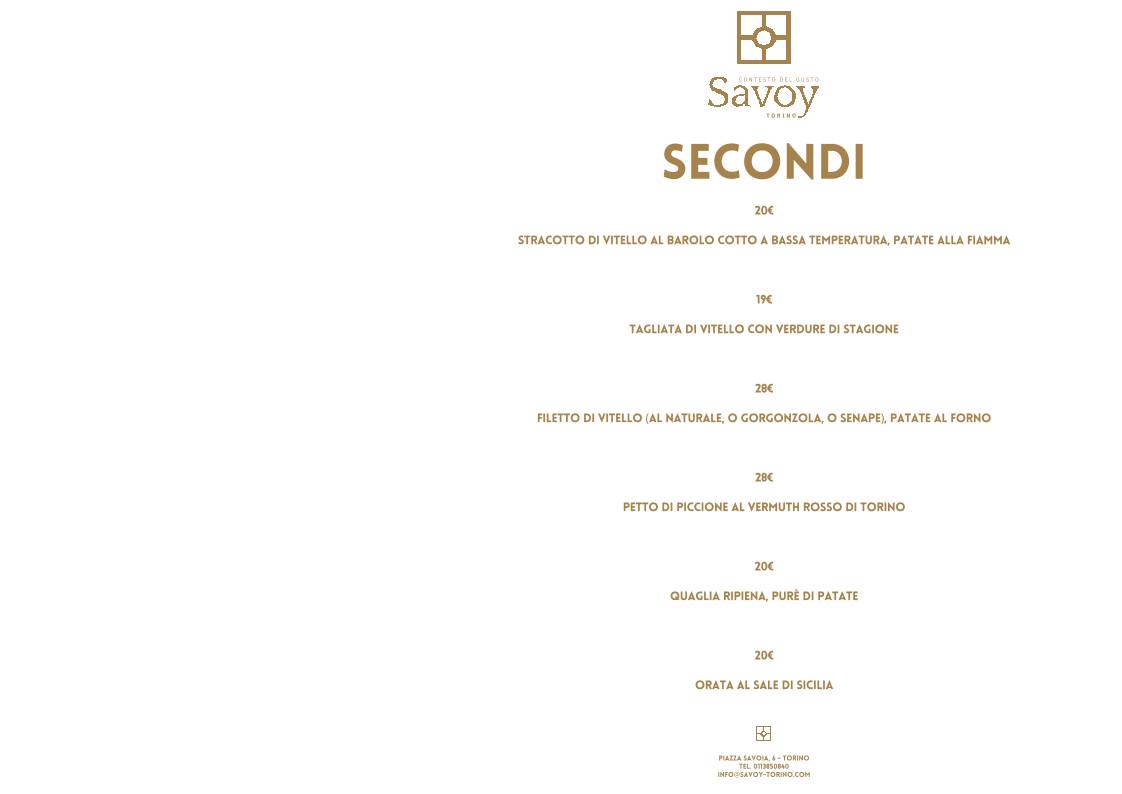 Menu di SAVOY TORINO 