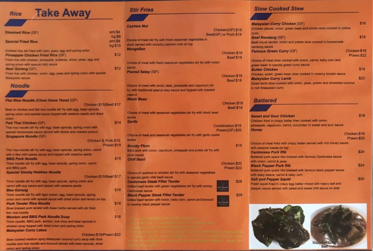 Menu at Two Spoons restaurant, Bairnsdale