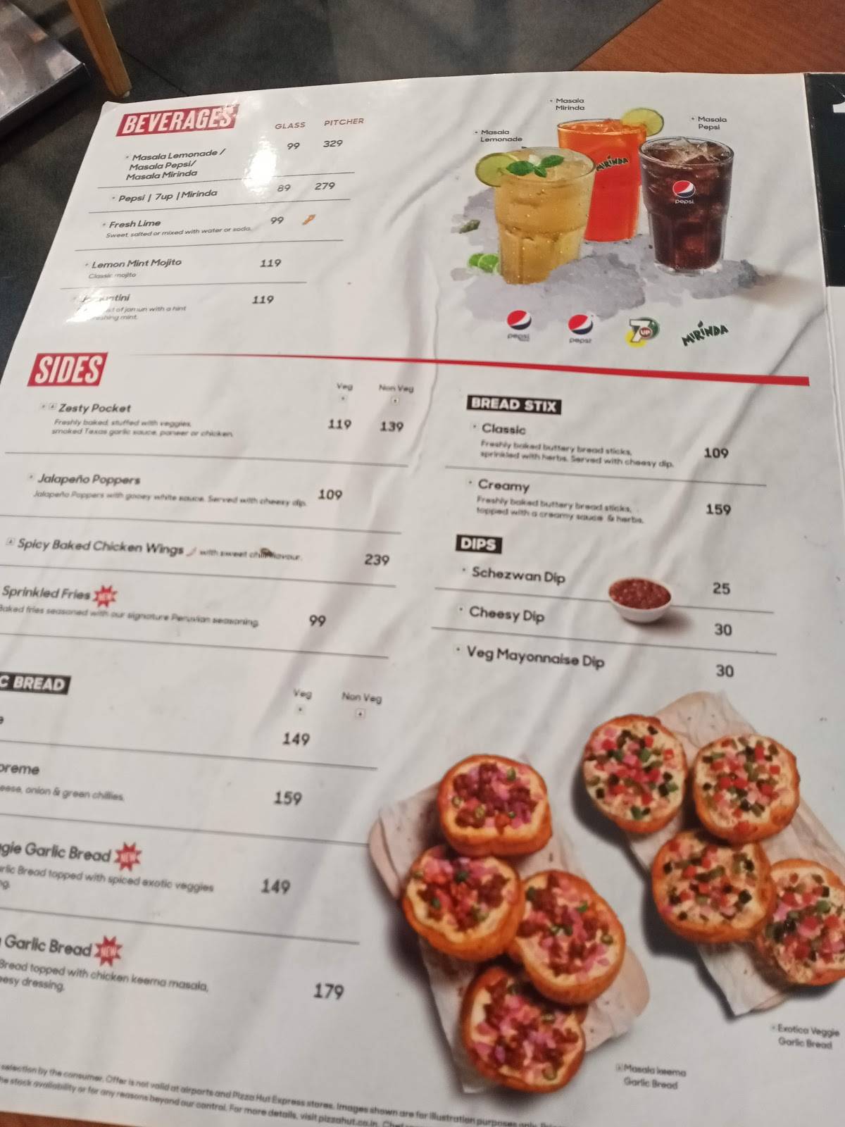 Pizza Hut Lake City Mall, Udaipur menu