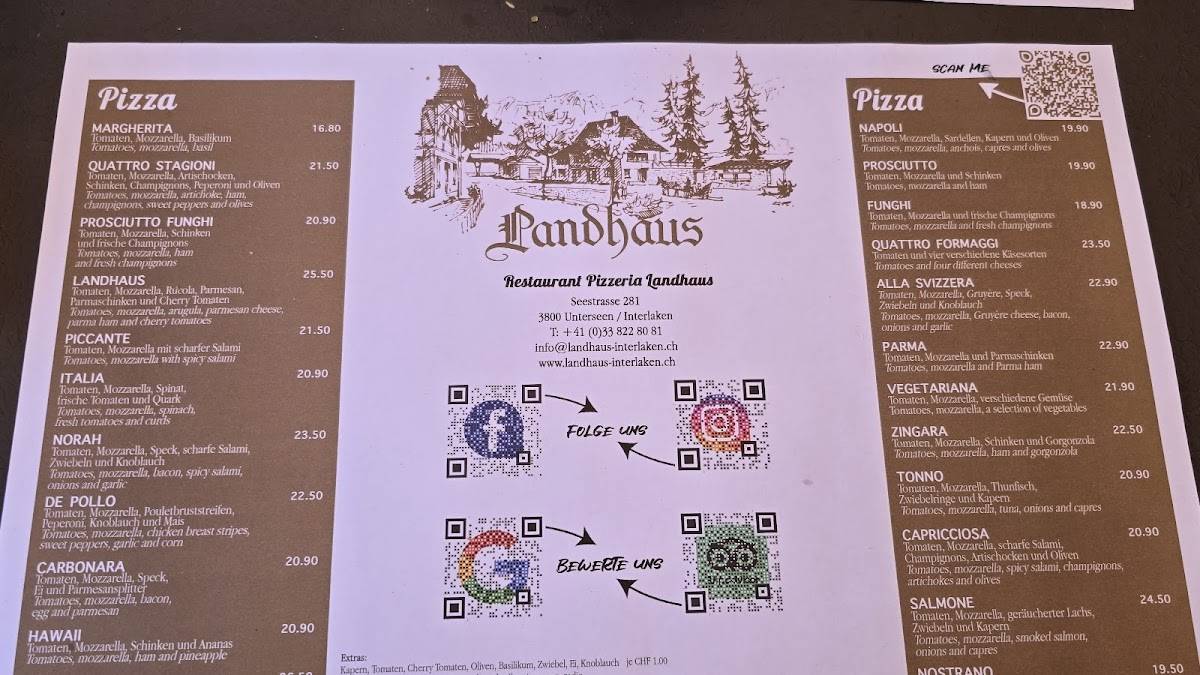 Menu di Restaurant Pizzeria Landhaus 