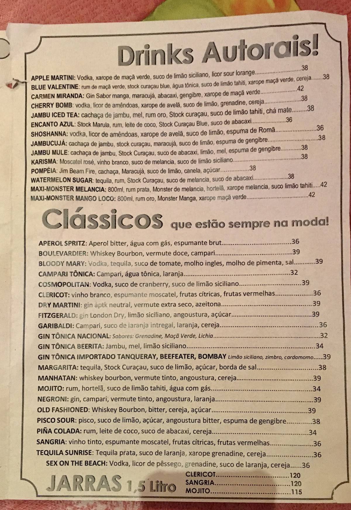 UP Cozinha&Bar cardápio