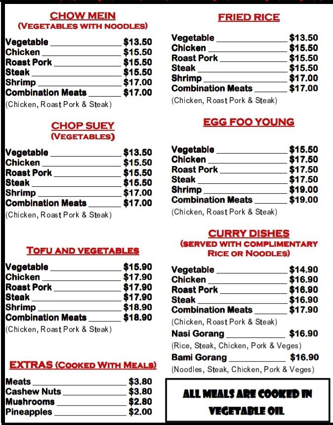 Menu at China City Restaurant, Upper Hutt