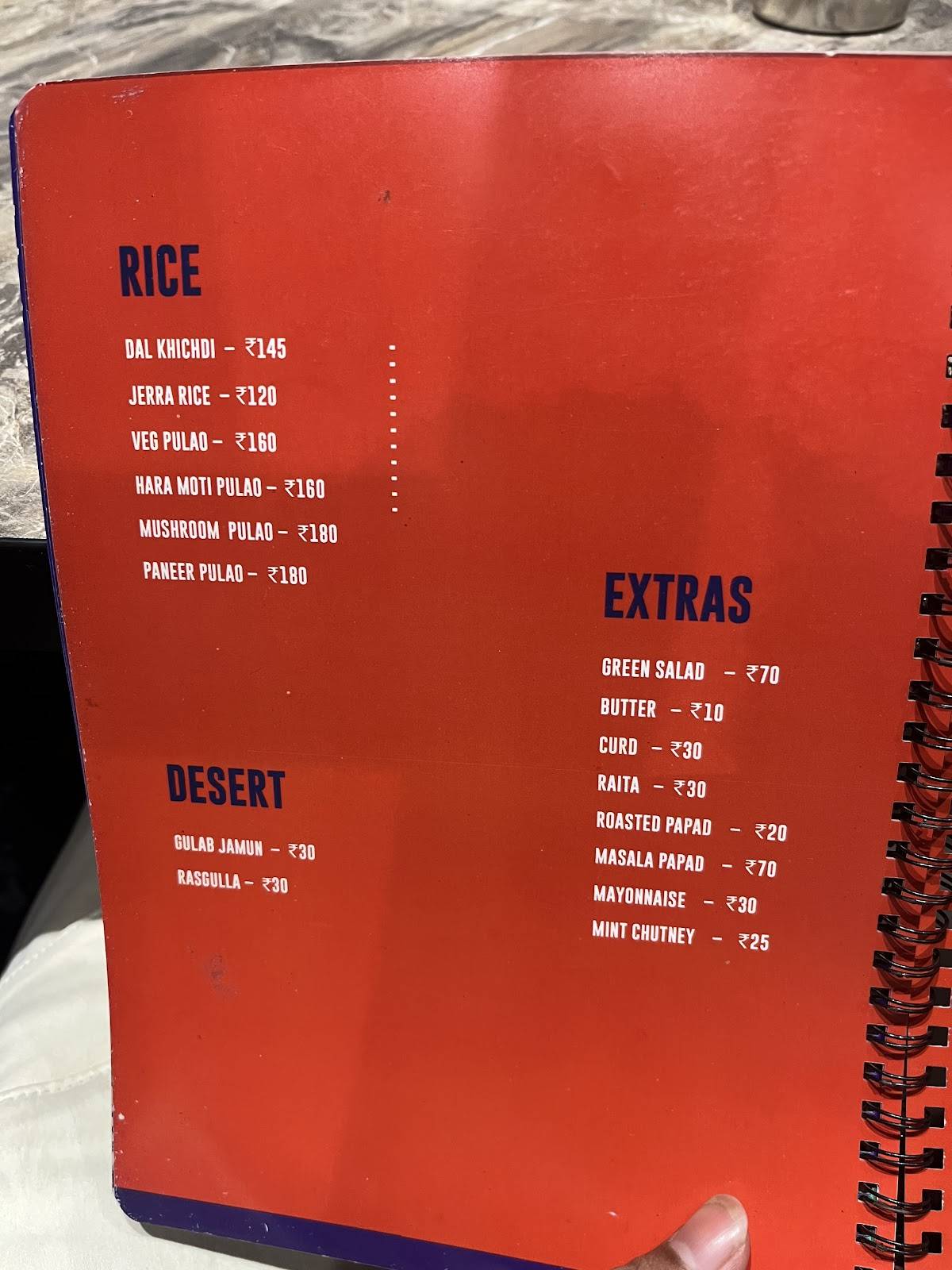 Urban Paratha menu