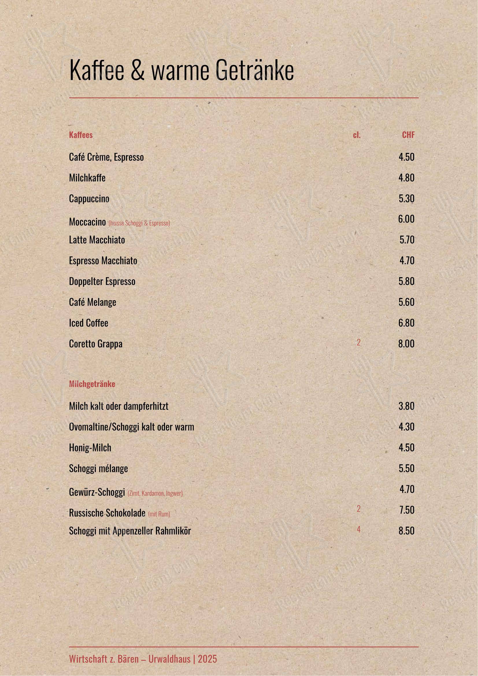 Menu bar per Urwaldhaus – Wirtschaft zum Bären ristorante