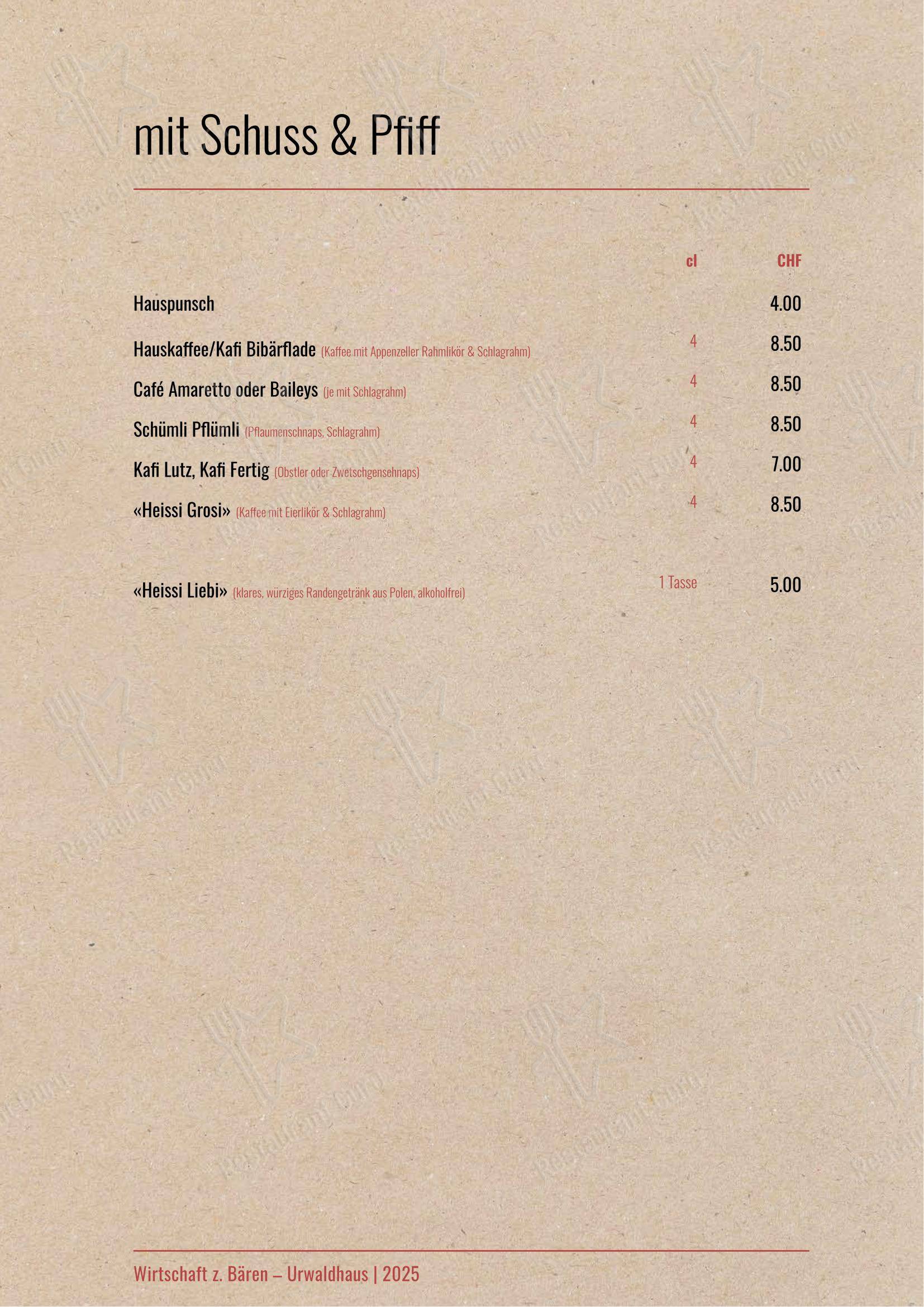 Menu bar per Urwaldhaus – Wirtschaft zum Bären ristorante
