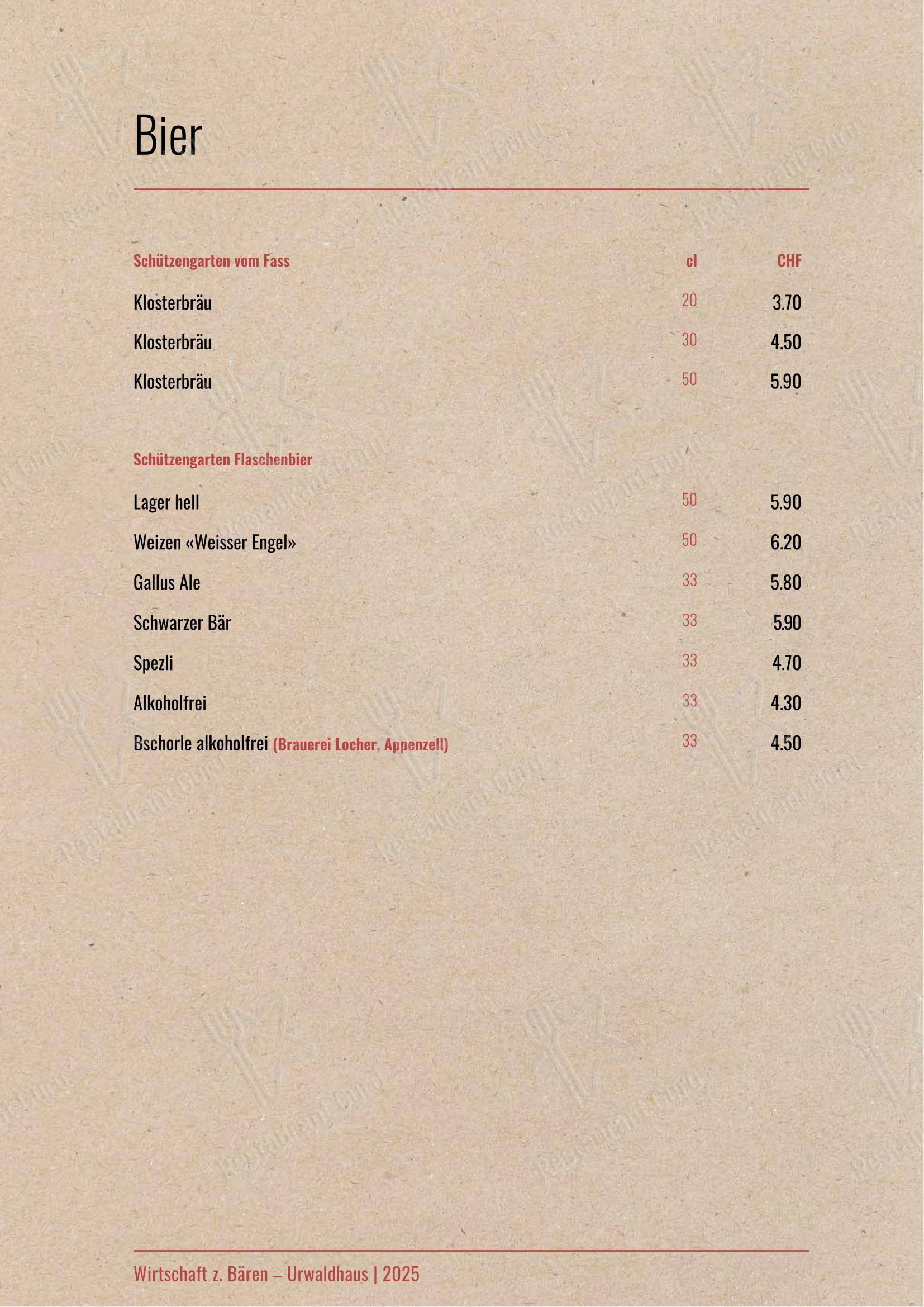 Menu bar per Urwaldhaus – Wirtschaft zum Bären ristorante