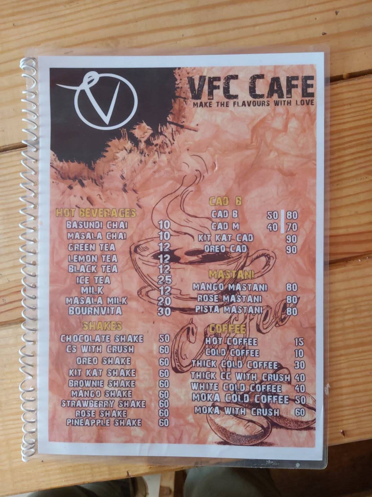 VFC Cafe menu