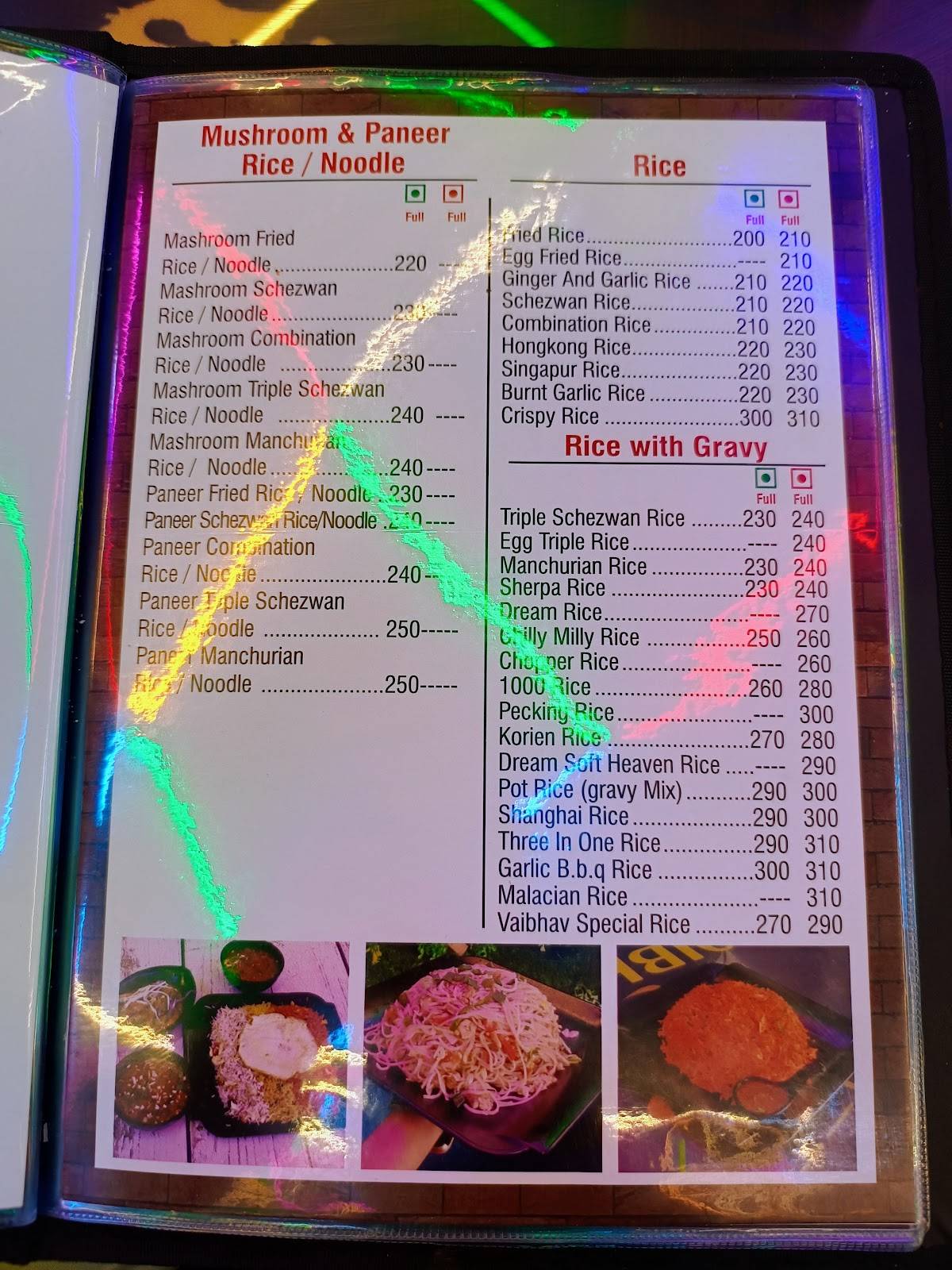 Vaibhav Chinese centre menu
