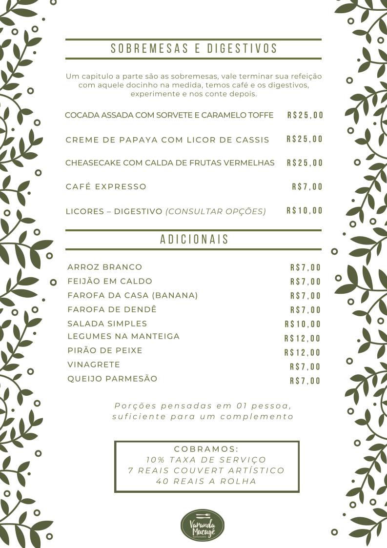 Varanda Mucugê Restaurante cardápio