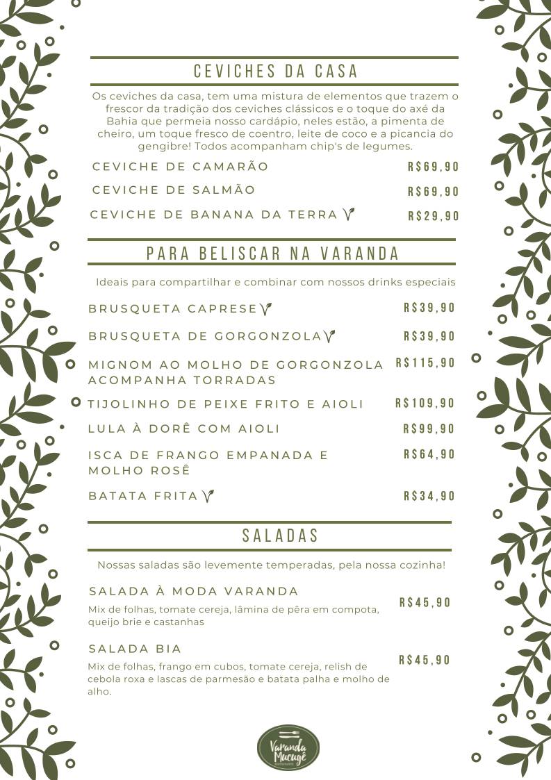 Varanda Mucugê Restaurante cardápio
