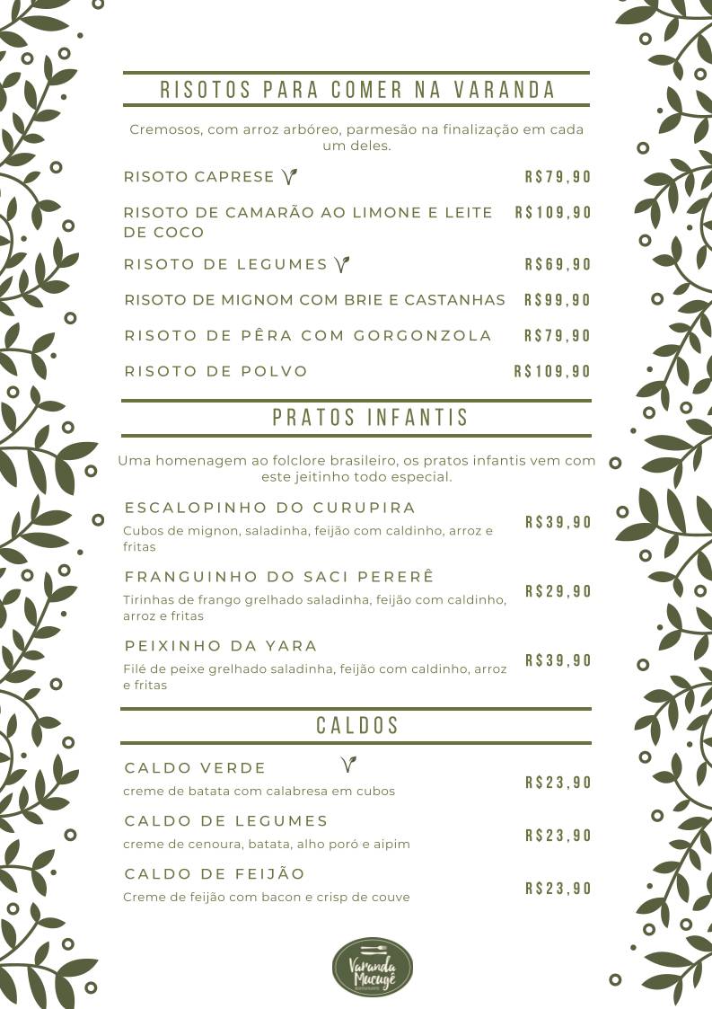 Varanda Mucugê Restaurante cardápio
