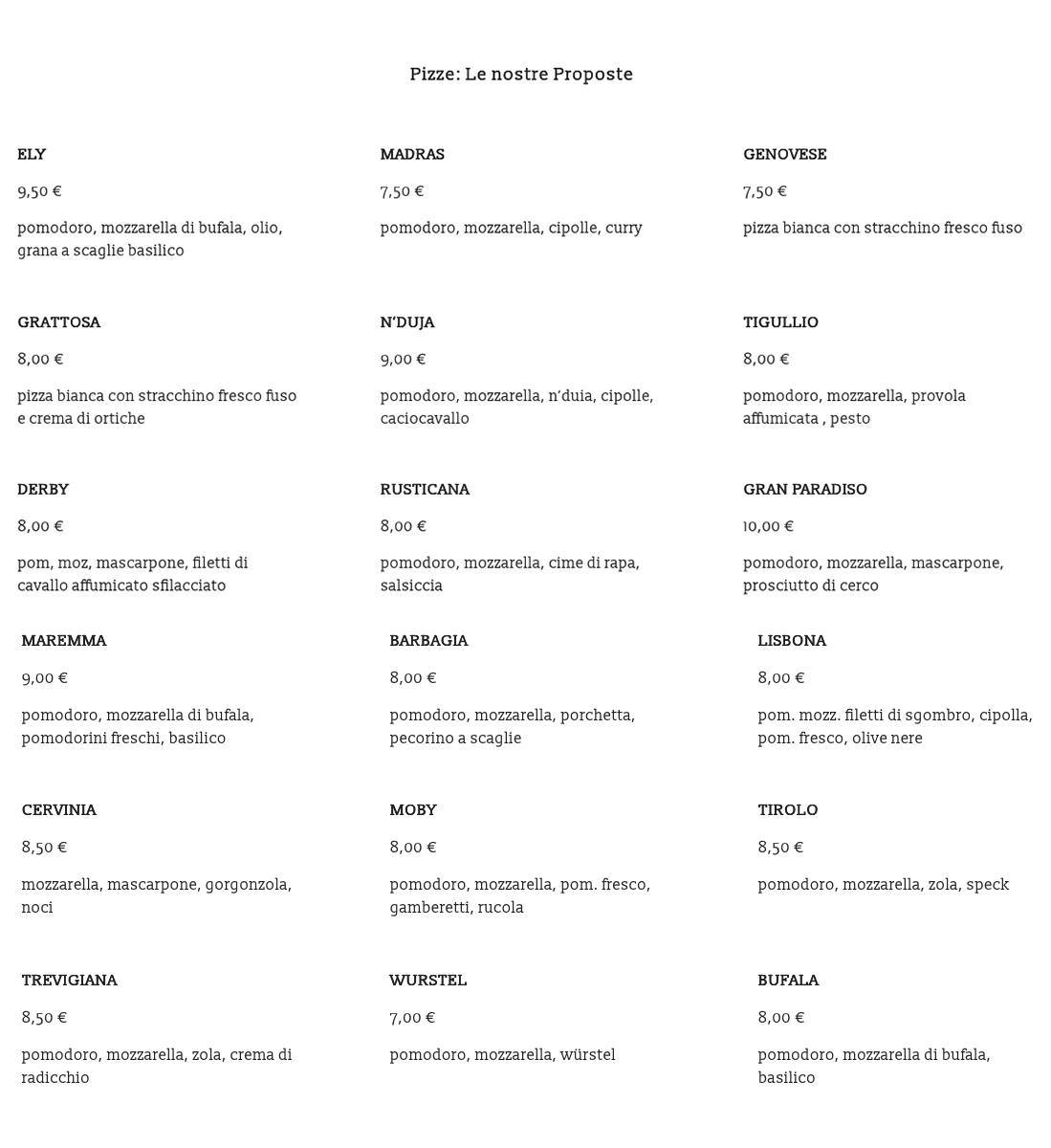 Menu di Vecchio Fiume 