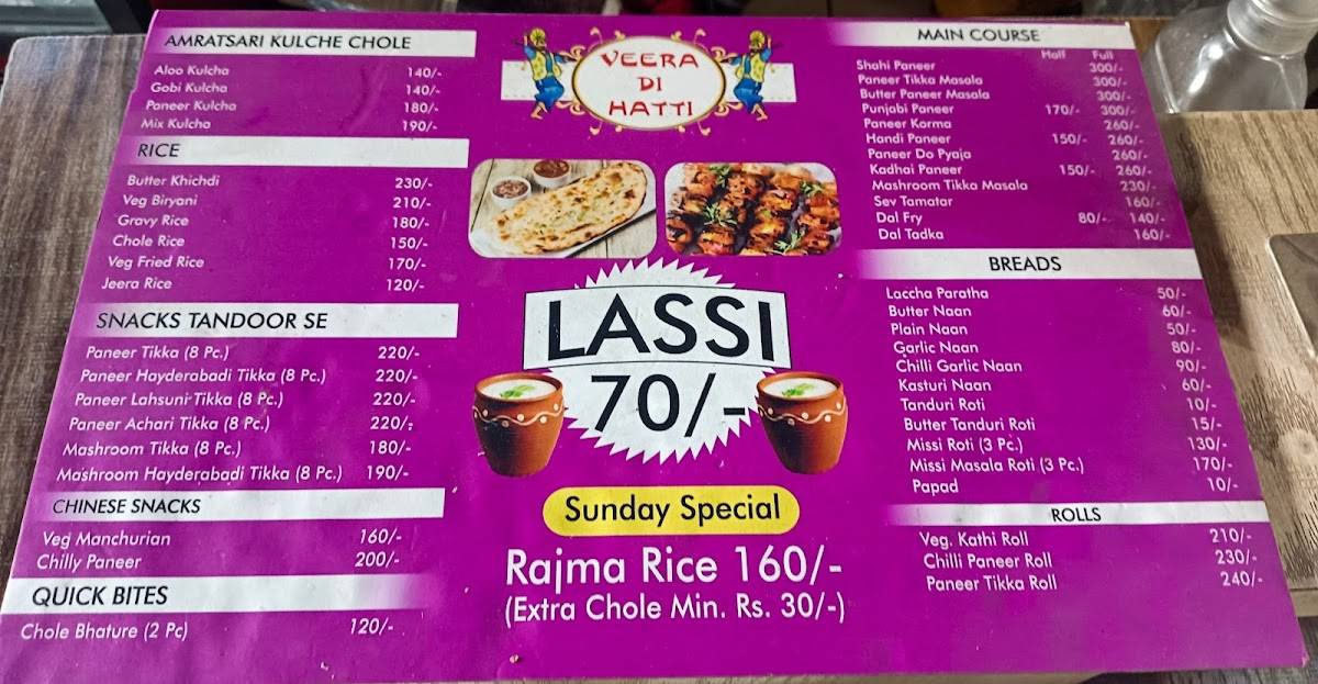 Veera Di Hatti menu