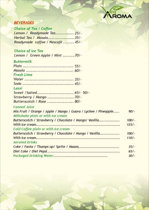 Veg Aroma menu