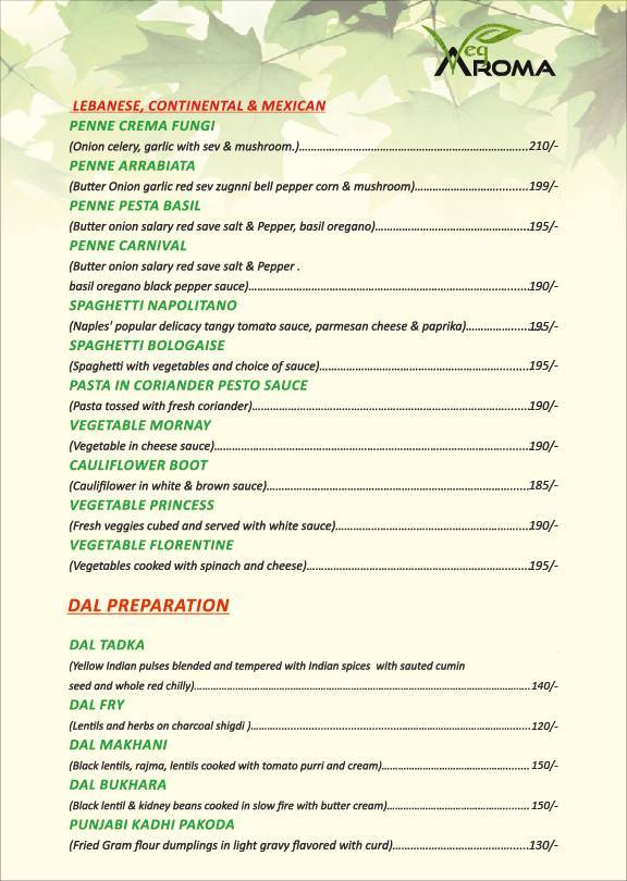 Veg Aroma menu