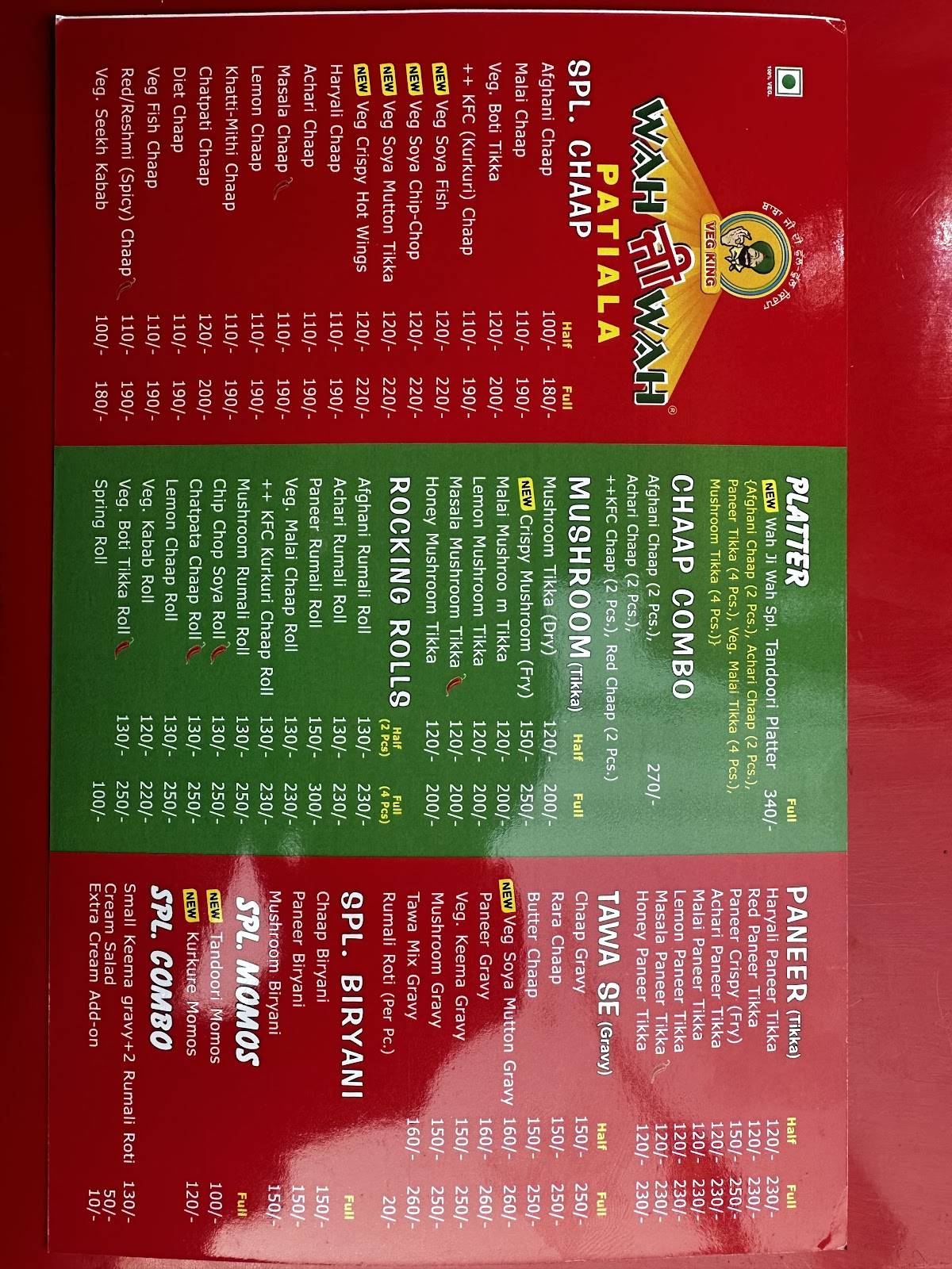 Veg king Wah Ji Wah 22 no patiala menu