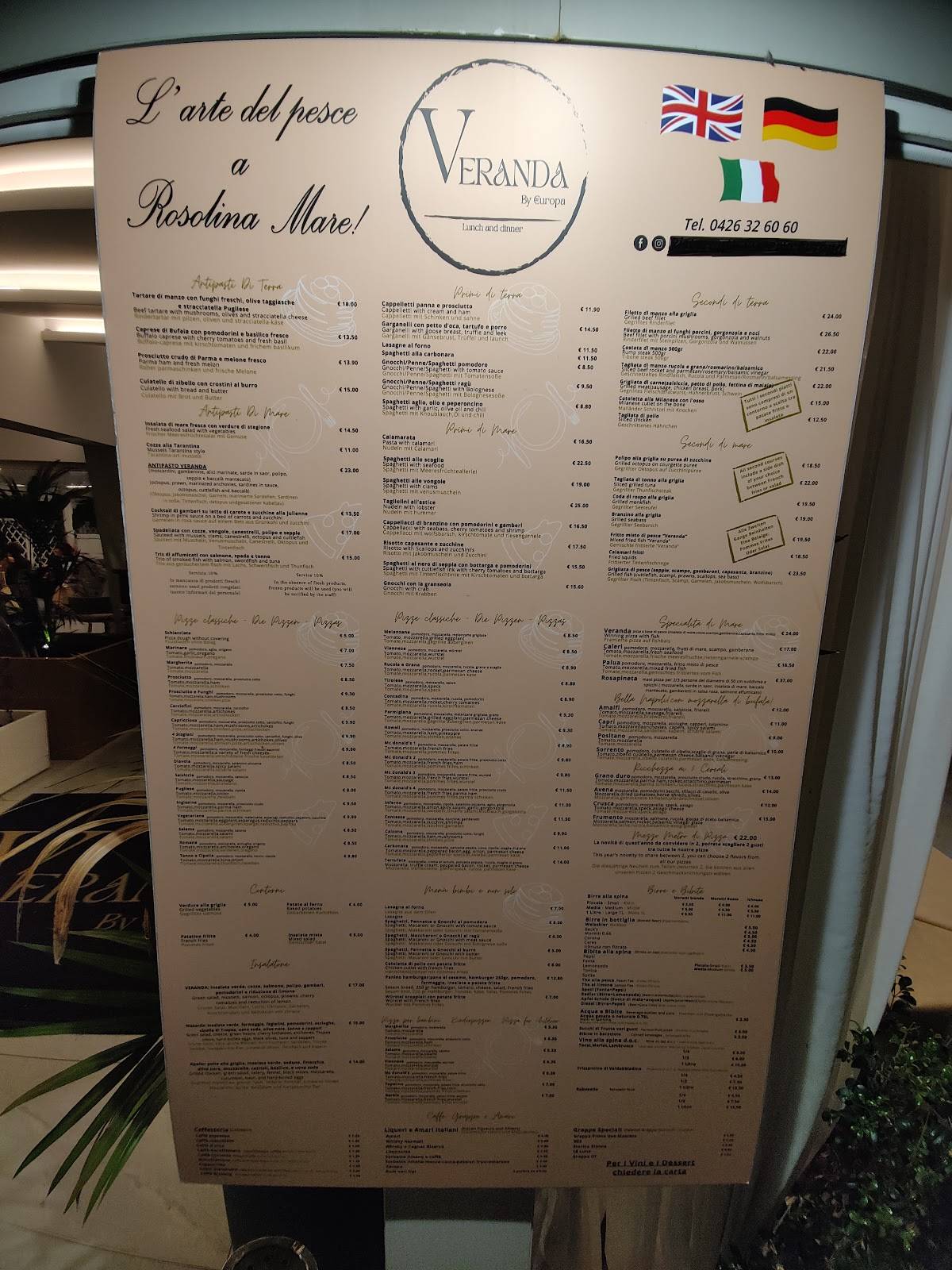 Menu di Veranda ristorante pizzeria 