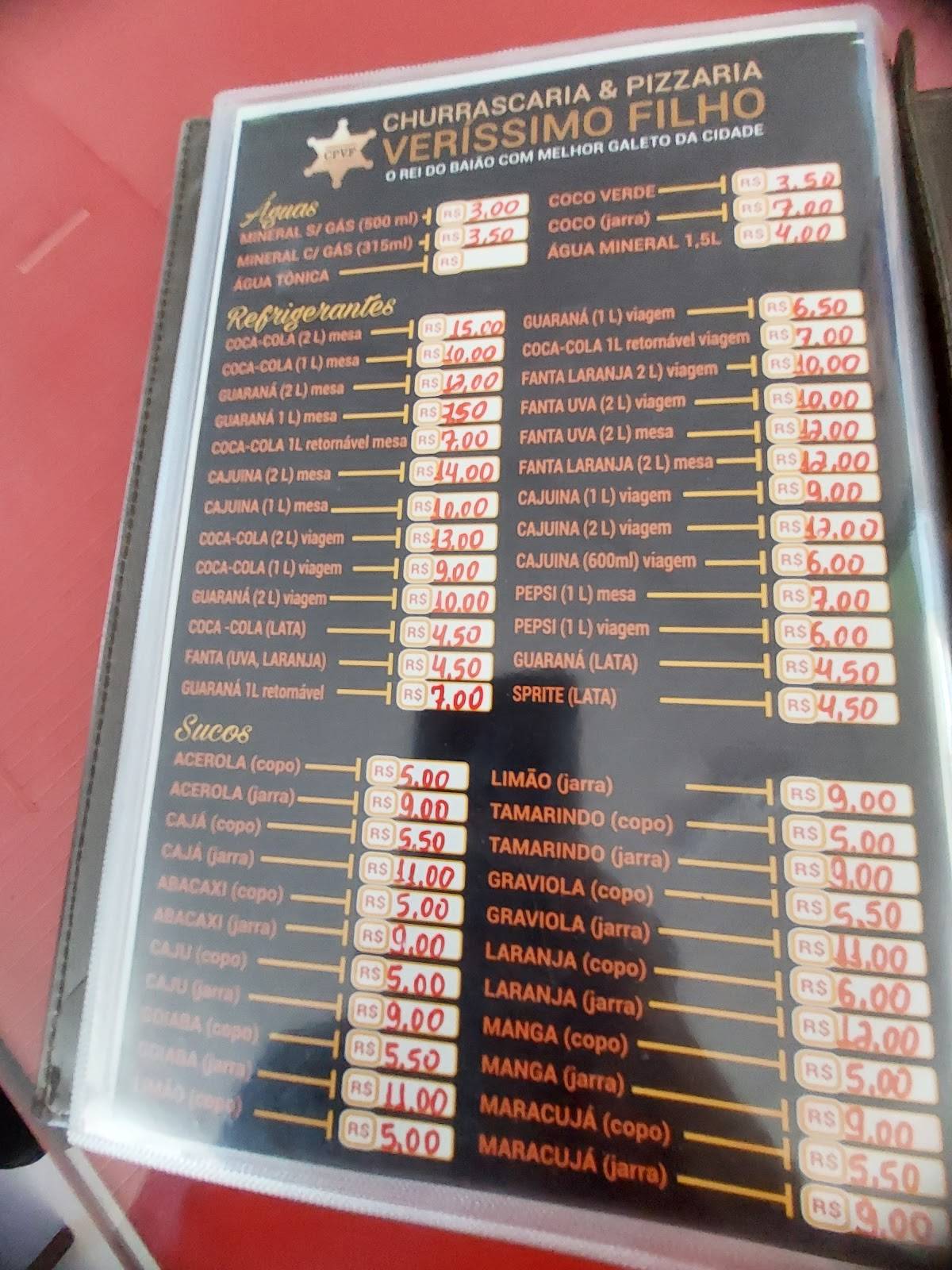 Veríssimo Filho cardápio