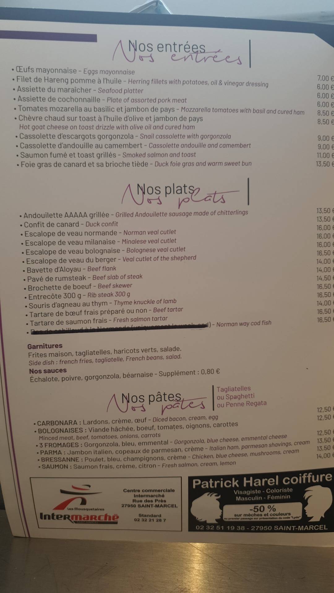 Menu de Le Lydo