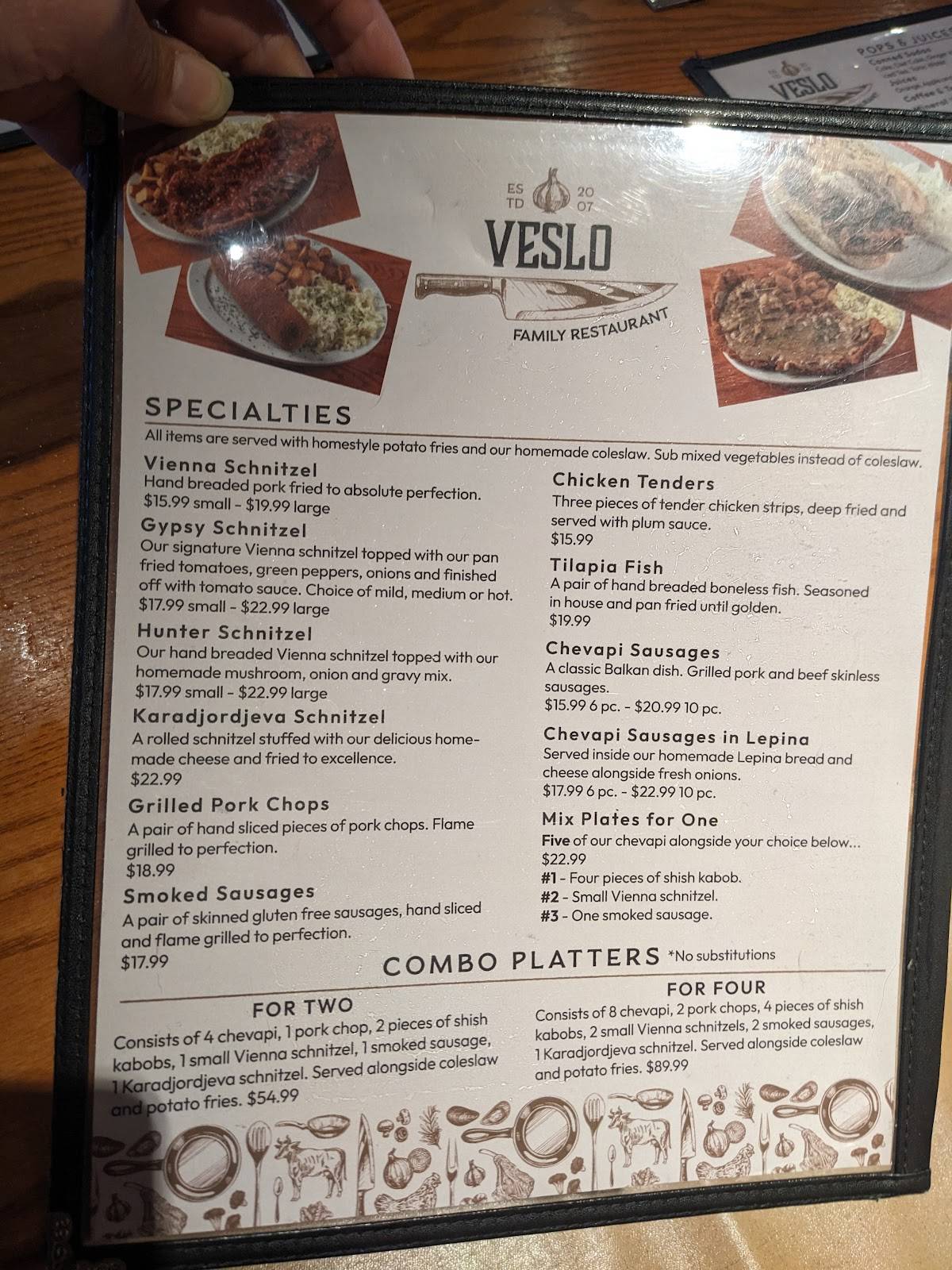 Menu de Veslo Family Restaurant
