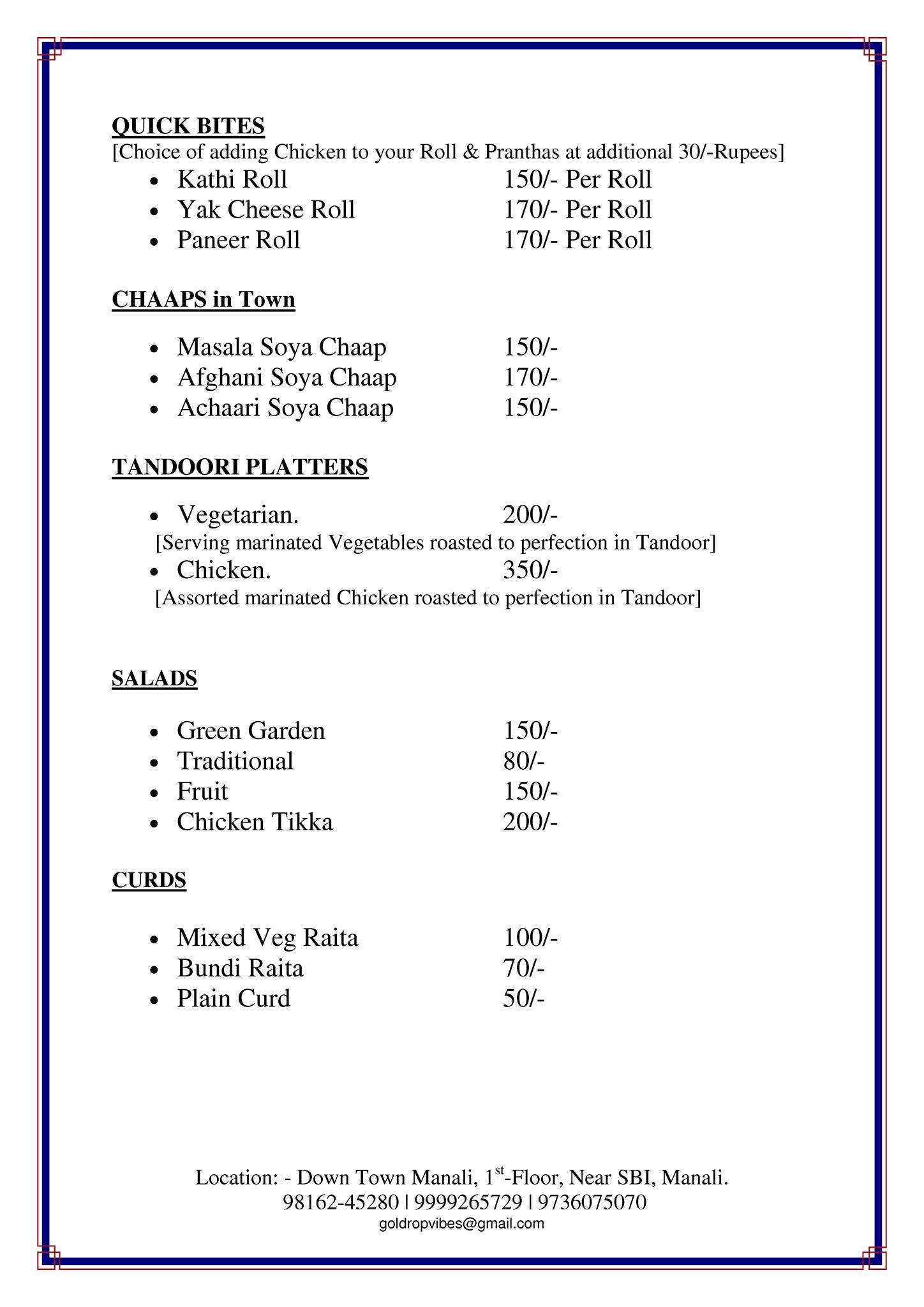 Vibes menu
