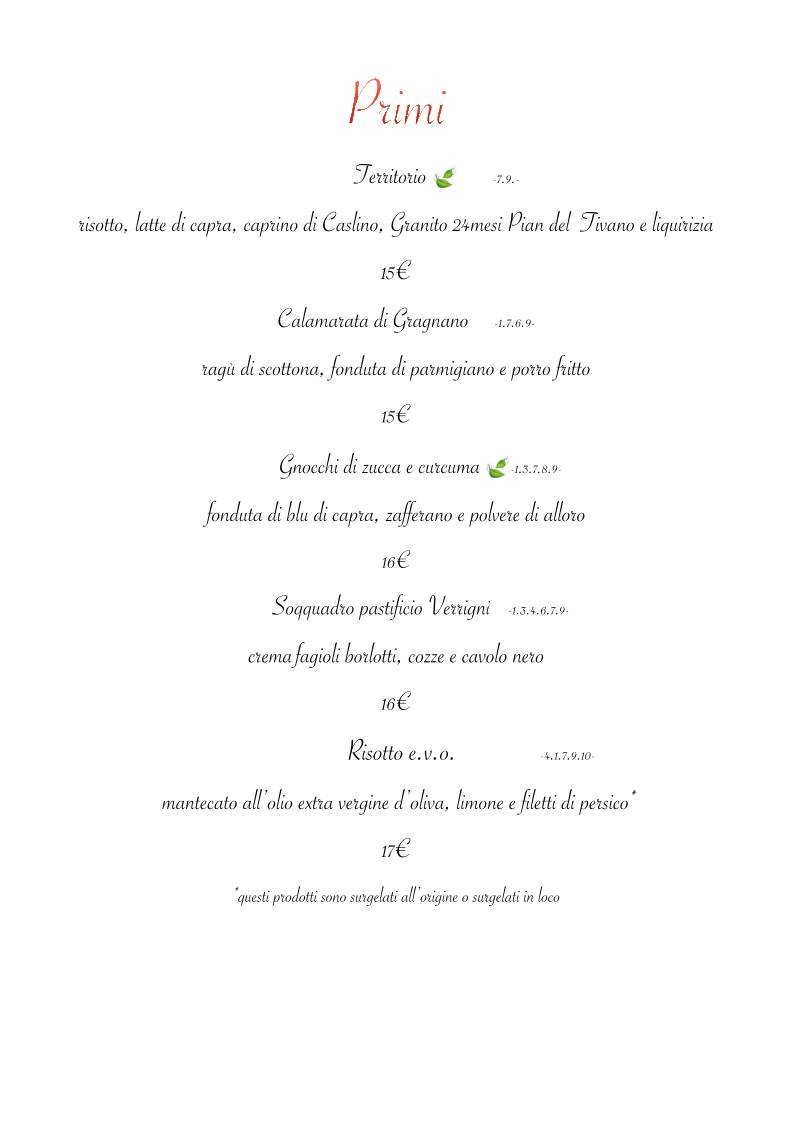 Menu di Villa Nasti Hotel Ristorante 