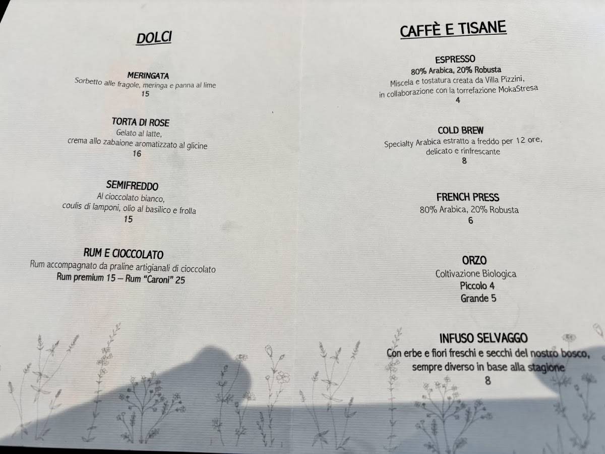 Menu di Villa Pizzini 