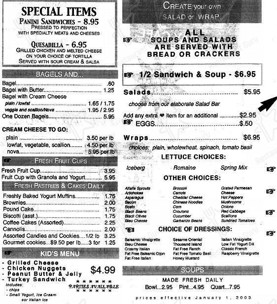 Vinny's Cafe menu