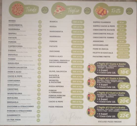 Menu di Voja de pizza 