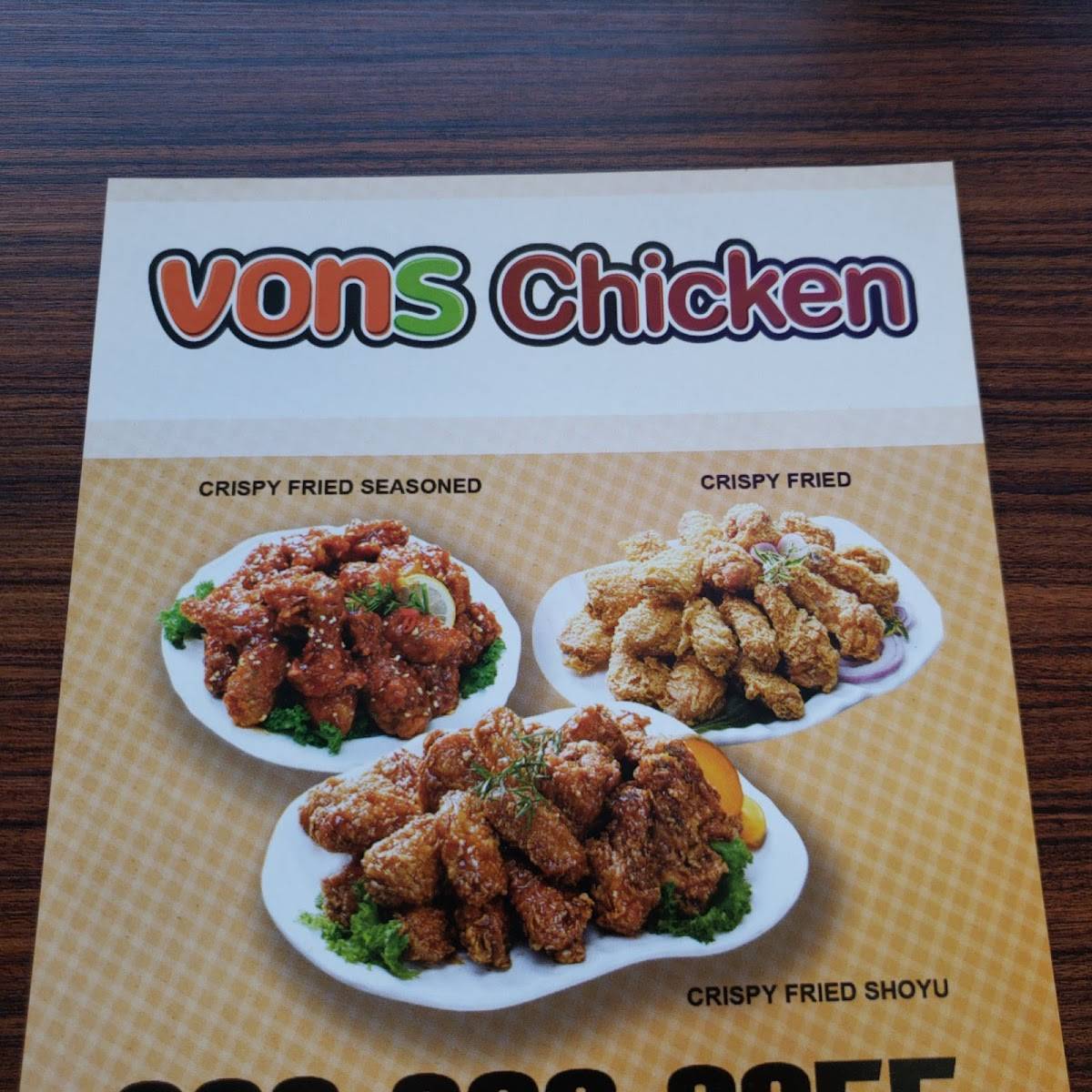 Menu at Vons Chicken restaurant, Honolulu, Pensacola St