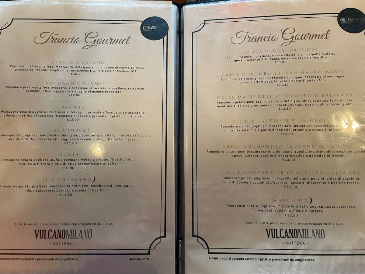 Menu di Vulcano Milano Mexican Grill & Pizza Al Trancio 