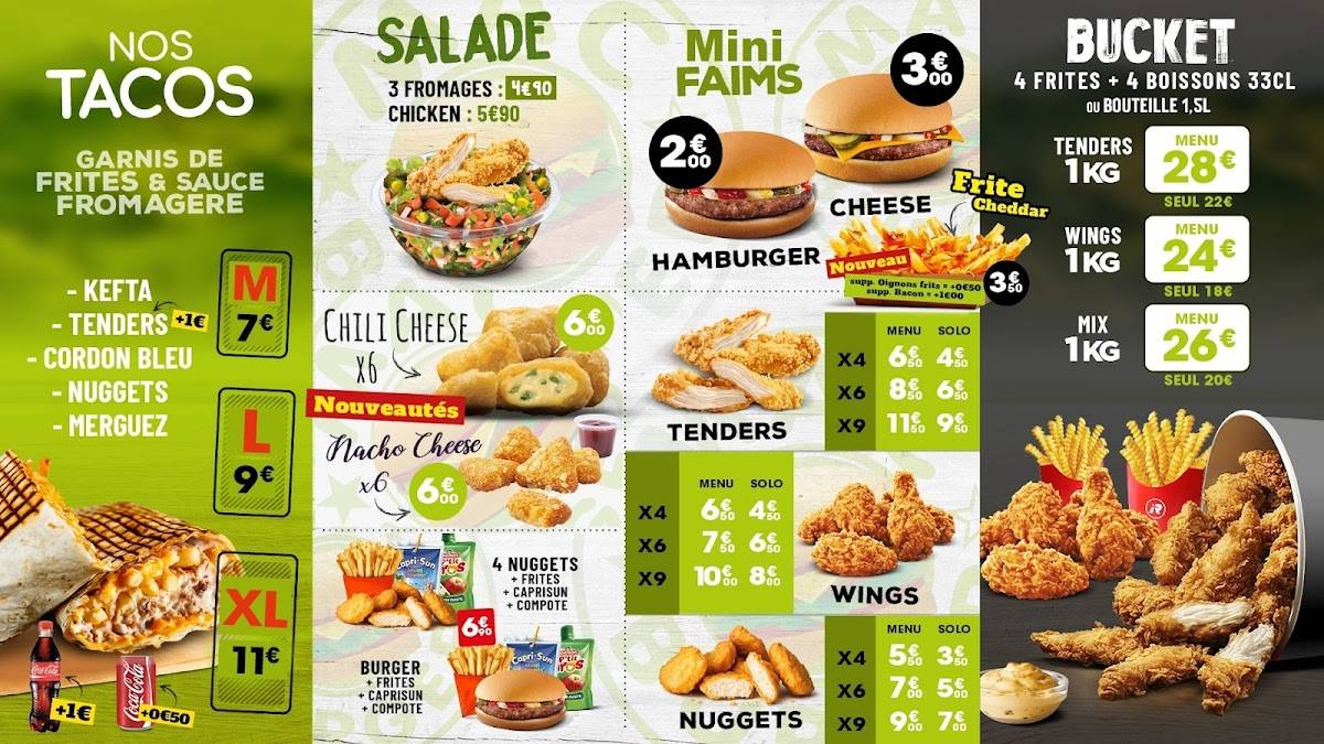 Menu de Wac burger Roubaix