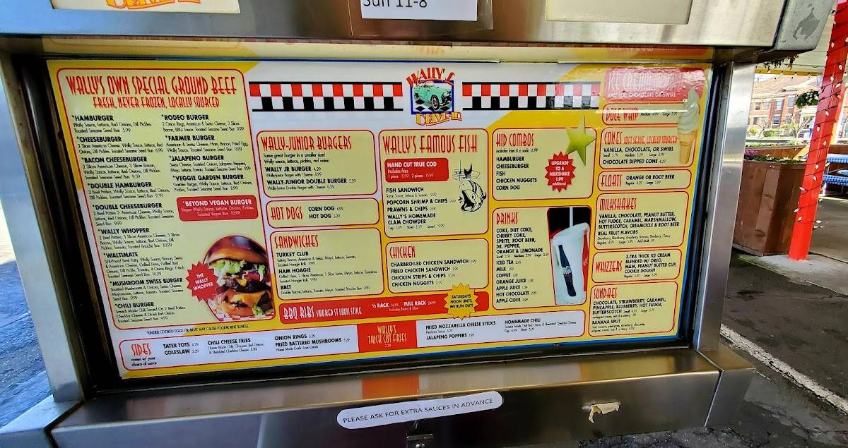 Menu at Wally's Drive-In restaurant, Buckley
