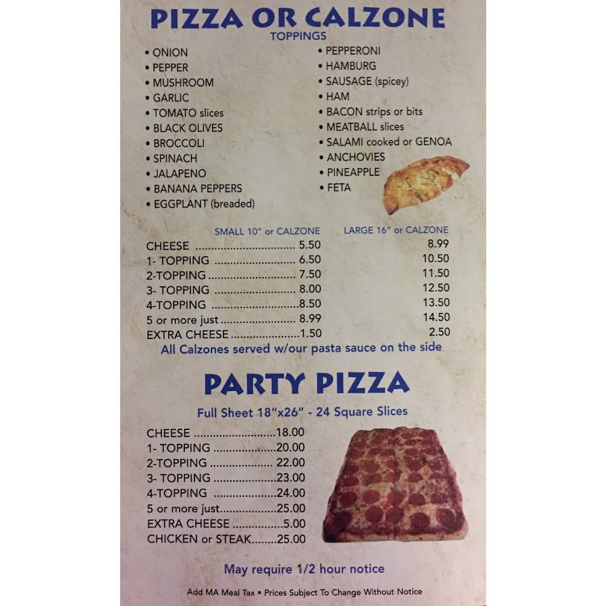 Menu at Niko's Pizza pizzeria, Ware, 118 Main St